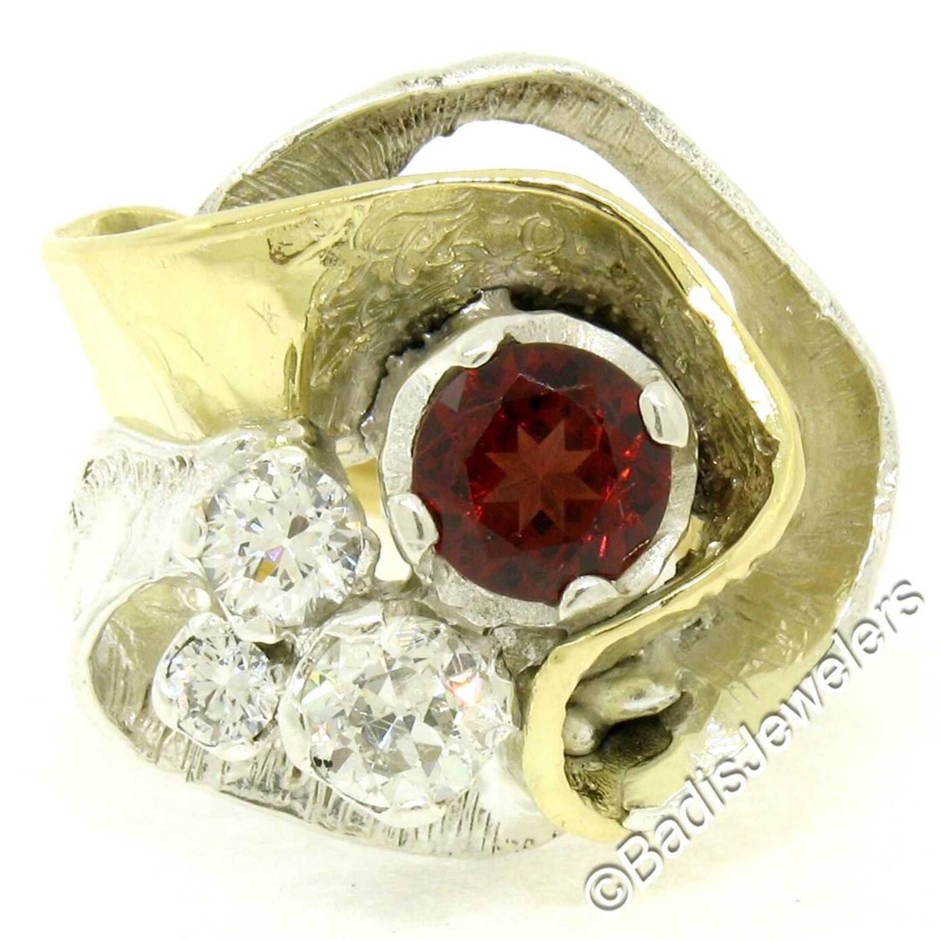 18kt Yellow Gold and Sterling Silver 2.73ctw Garnet and Diamond Cocktail Ring - Image 3 of 9