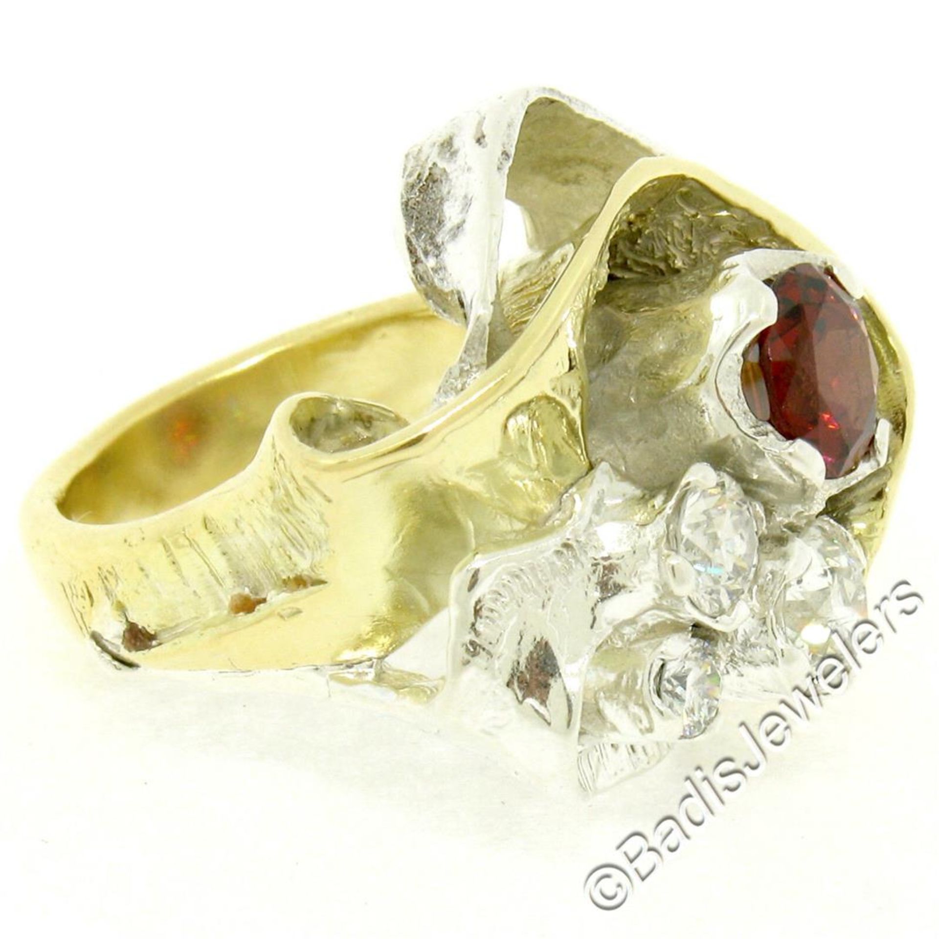 18kt Yellow Gold and Sterling Silver 2.73ctw Garnet and Diamond Cocktail Ring - Image 5 of 9