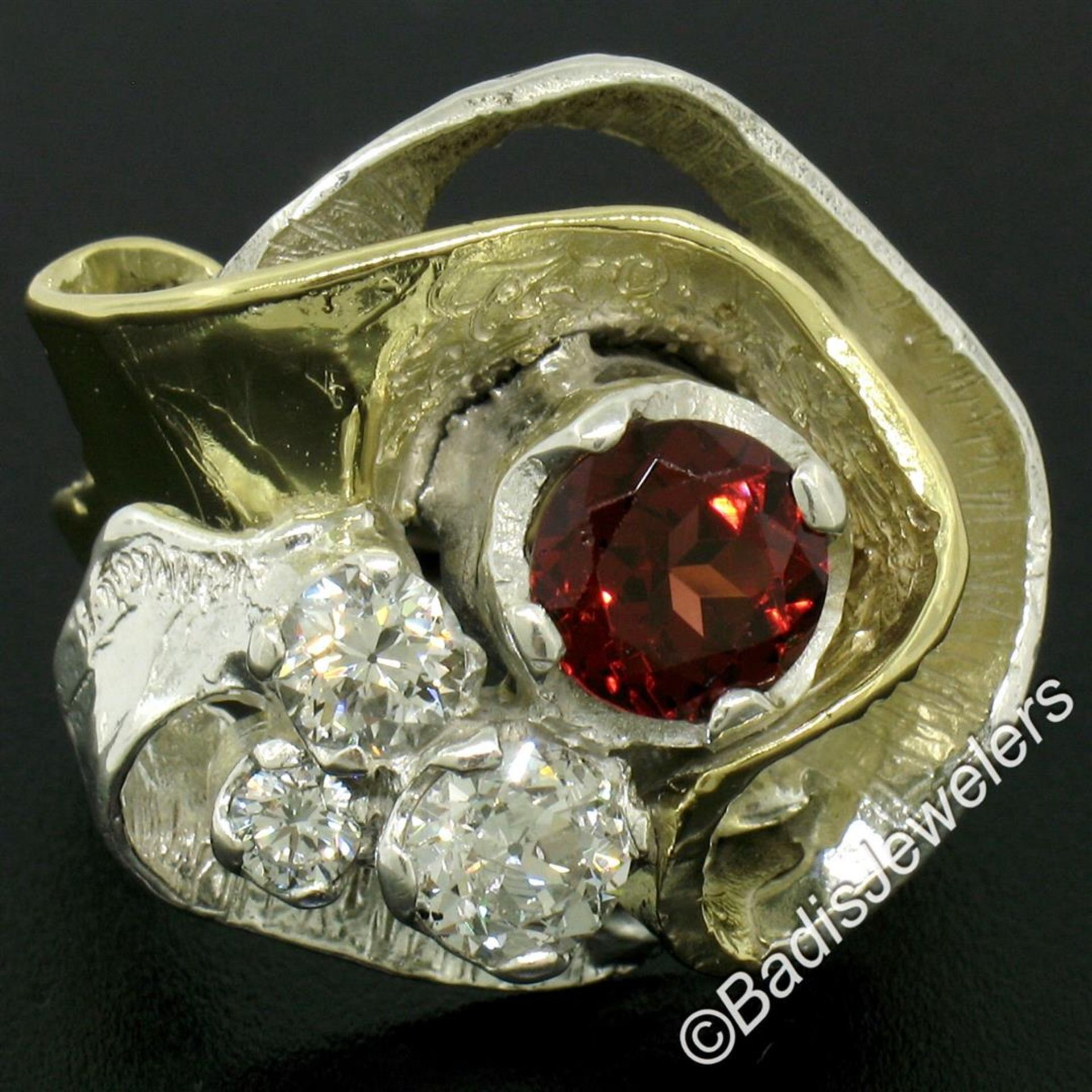 18kt Yellow Gold and Sterling Silver 2.73ctw Garnet and Diamond Cocktail Ring - Image 2 of 9