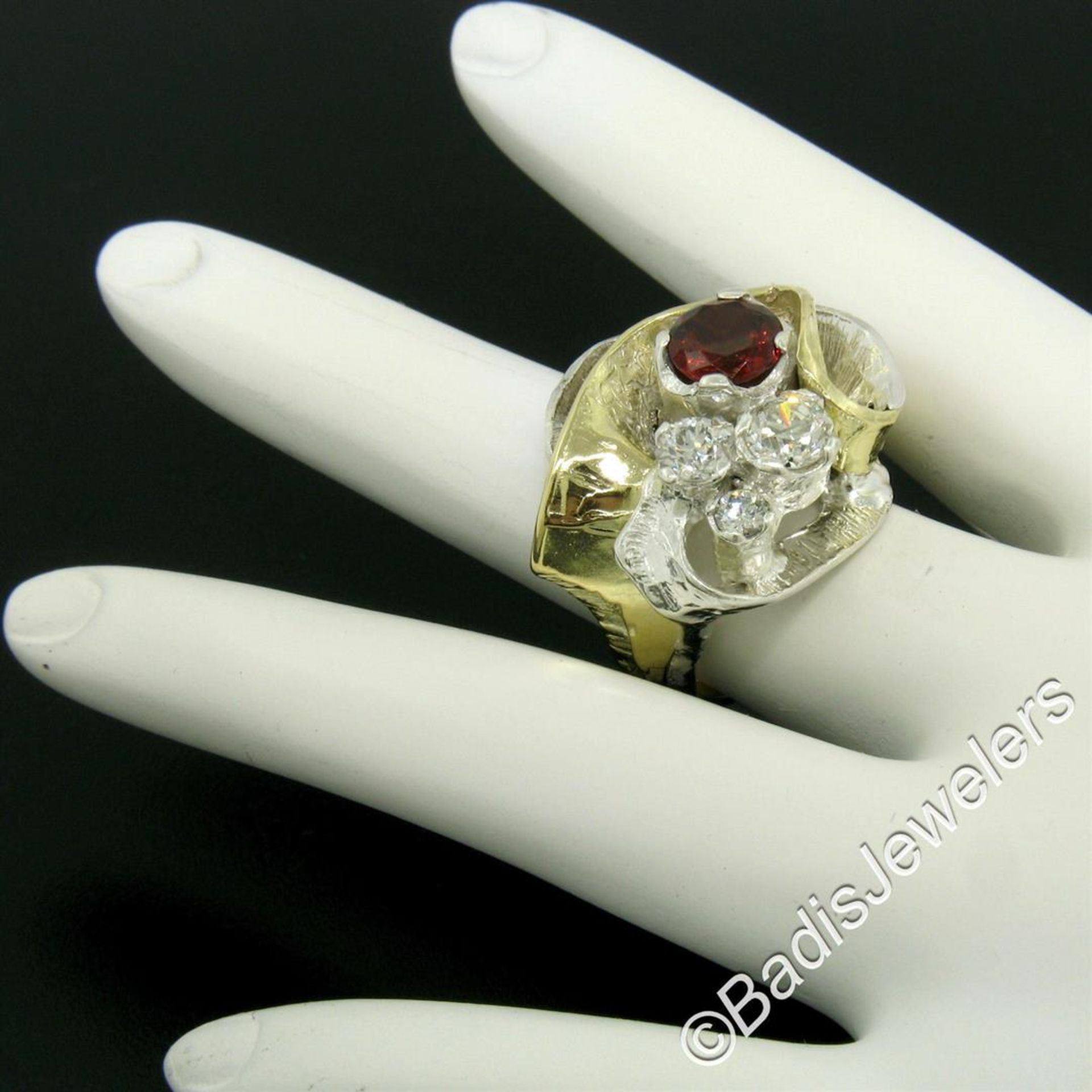 18kt Yellow Gold and Sterling Silver 2.73ctw Garnet and Diamond Cocktail Ring - Image 7 of 9