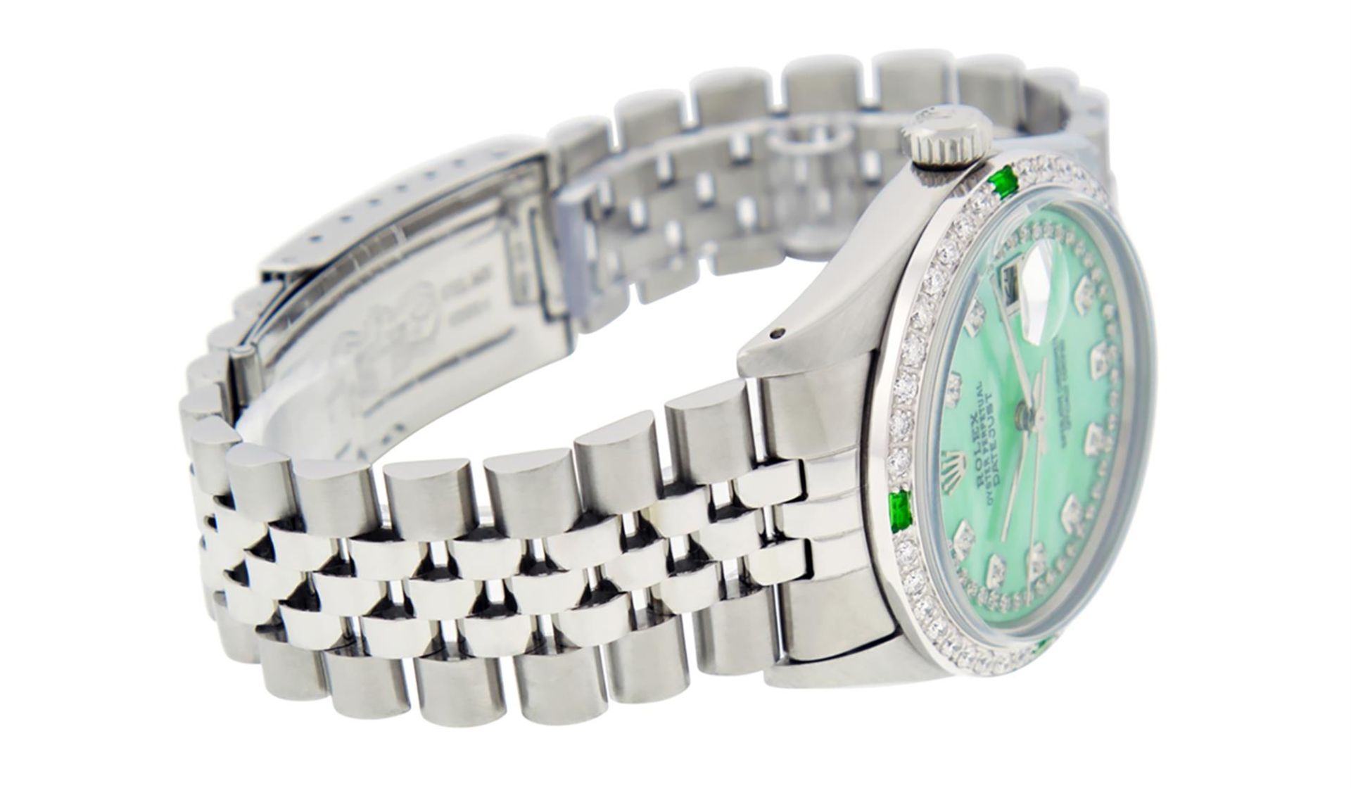 Rolex Mens Stainless Steel Green Mother Of Pearl Diamond Datejust Wristwatch - Image 5 of 9