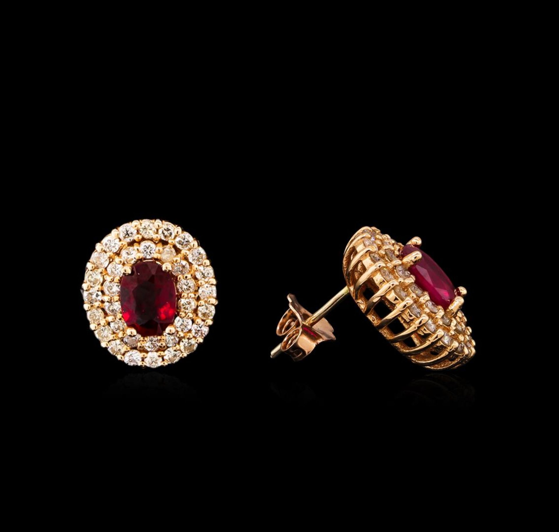 14KT Rose Gold 2.07ctw Ruby and Diamond Earrings - Image 2 of 3