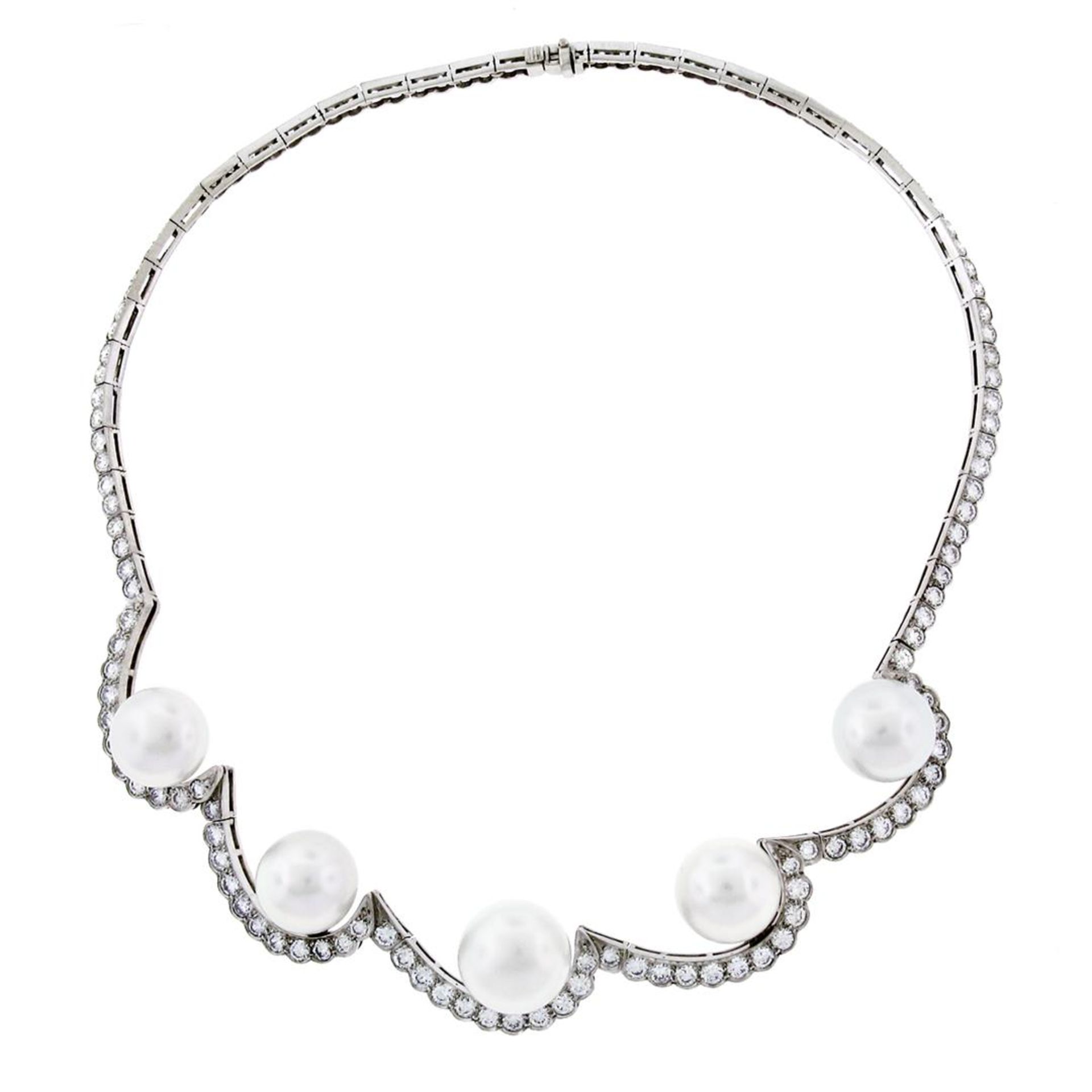 Platinum 10.25ctw Diamond & Floating South Sea Pearl Statement Necklace - Image 5 of 9