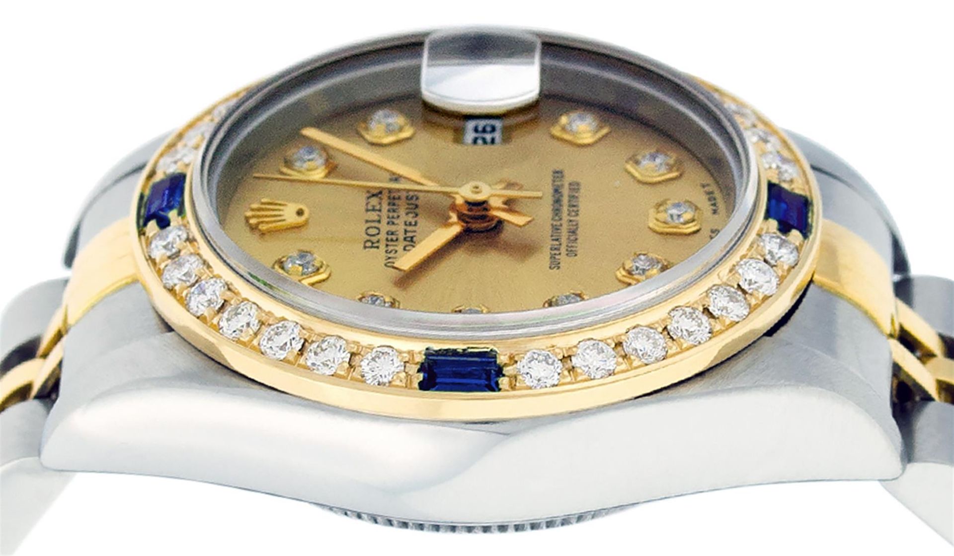 Rolex Ladies Quickset 2 Tone Champagne Diamond & Sapphire Datejust Wristwatch 26 - Image 4 of 9