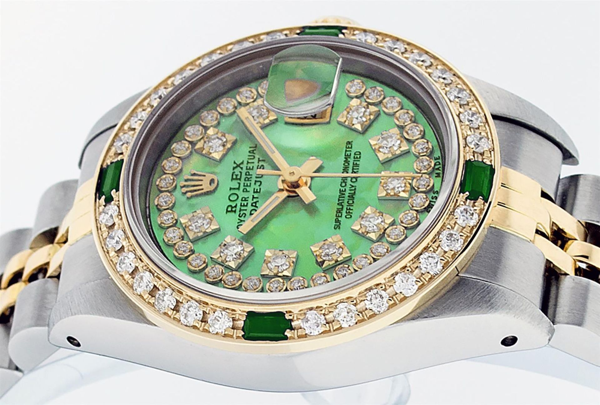 Rolex Ladies 26 Green String Diamond & Emerald Datejust Oyster Perpetual - Image 5 of 9