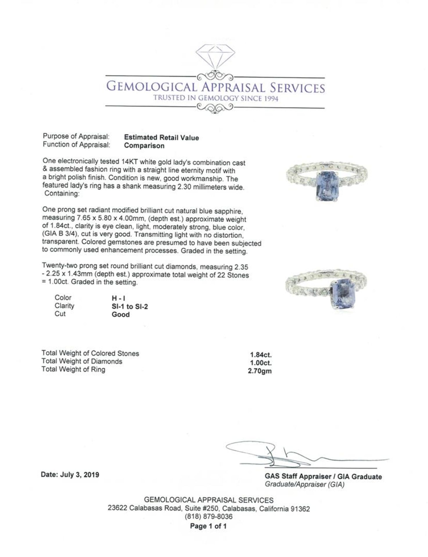 2.84 ctw Sapphire and Diamond Ring - 14KT White Gold - Image 5 of 5