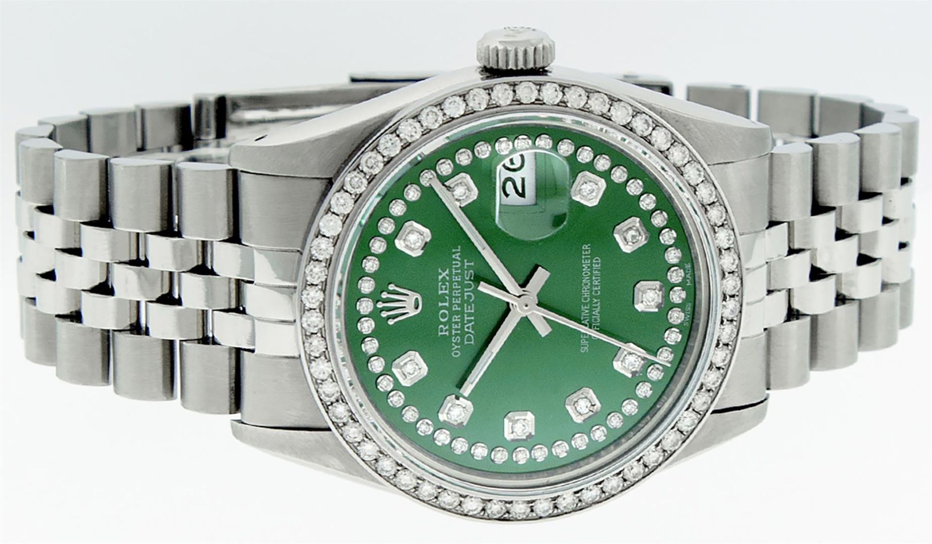 Rolex Mens Stainless Steel Green String Diamond 36MM Datejust Wristwatch - Image 3 of 9