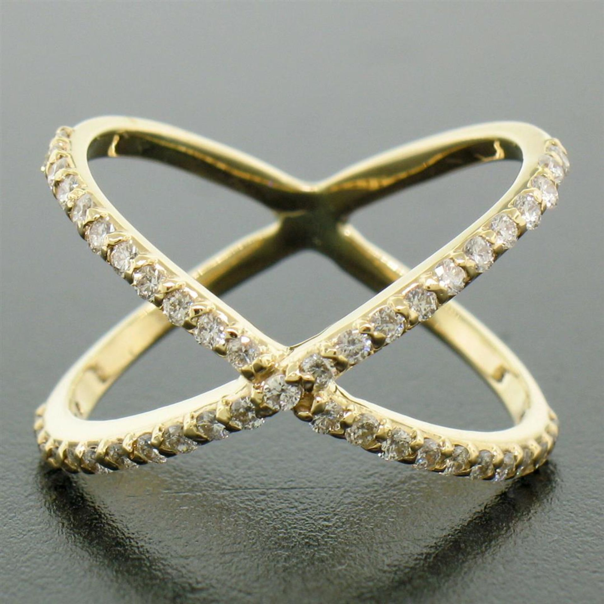 14k Yellow Gold 0.50 ctw Round Brilliant Diamond Simple X Ex Cross Band Ring - Image 6 of 8
