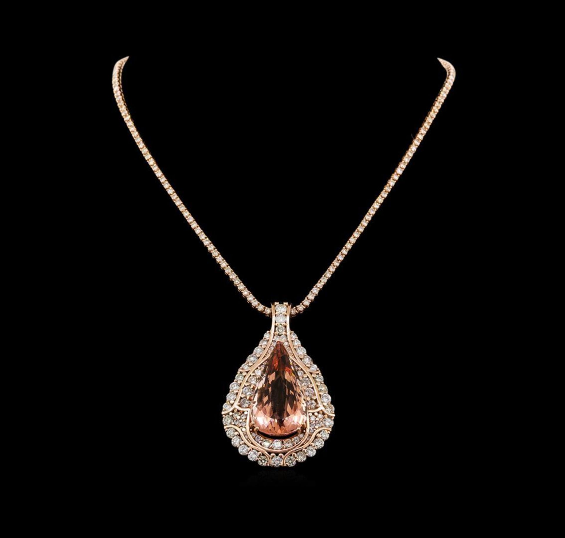 14KT Rose Gold GIA Certified 49.49ct Morganite and Diamond Pendant With Chain - Image 2 of 4