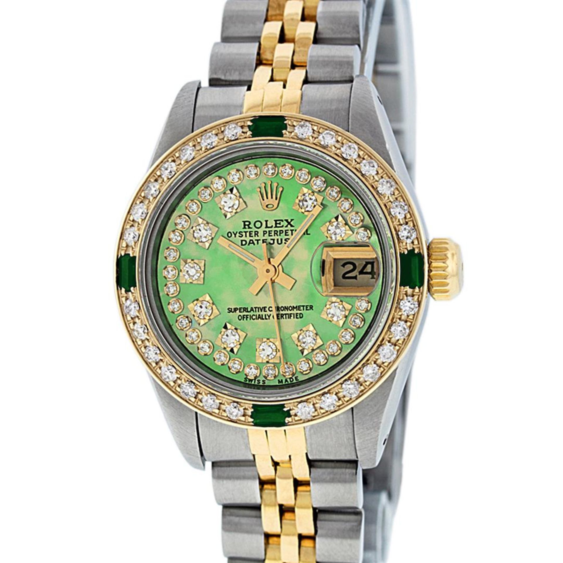 Rolex Ladies 26 Green String Diamond & Emerald Datejust Oyster Perpetual - Image 3 of 9