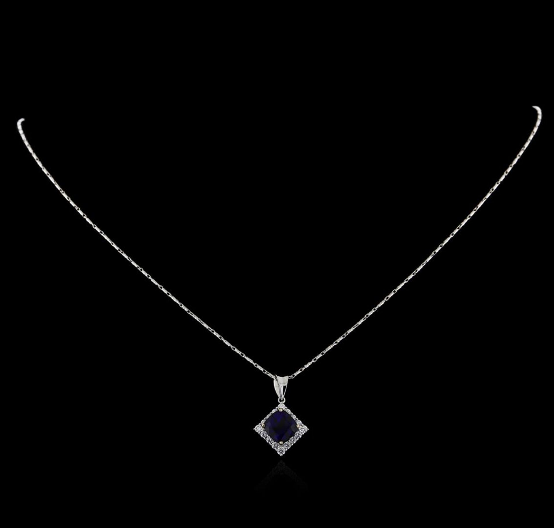 18KT White Gold 3.18 ctw Sapphire and Diamond Pendant With Chain - Image 2 of 3