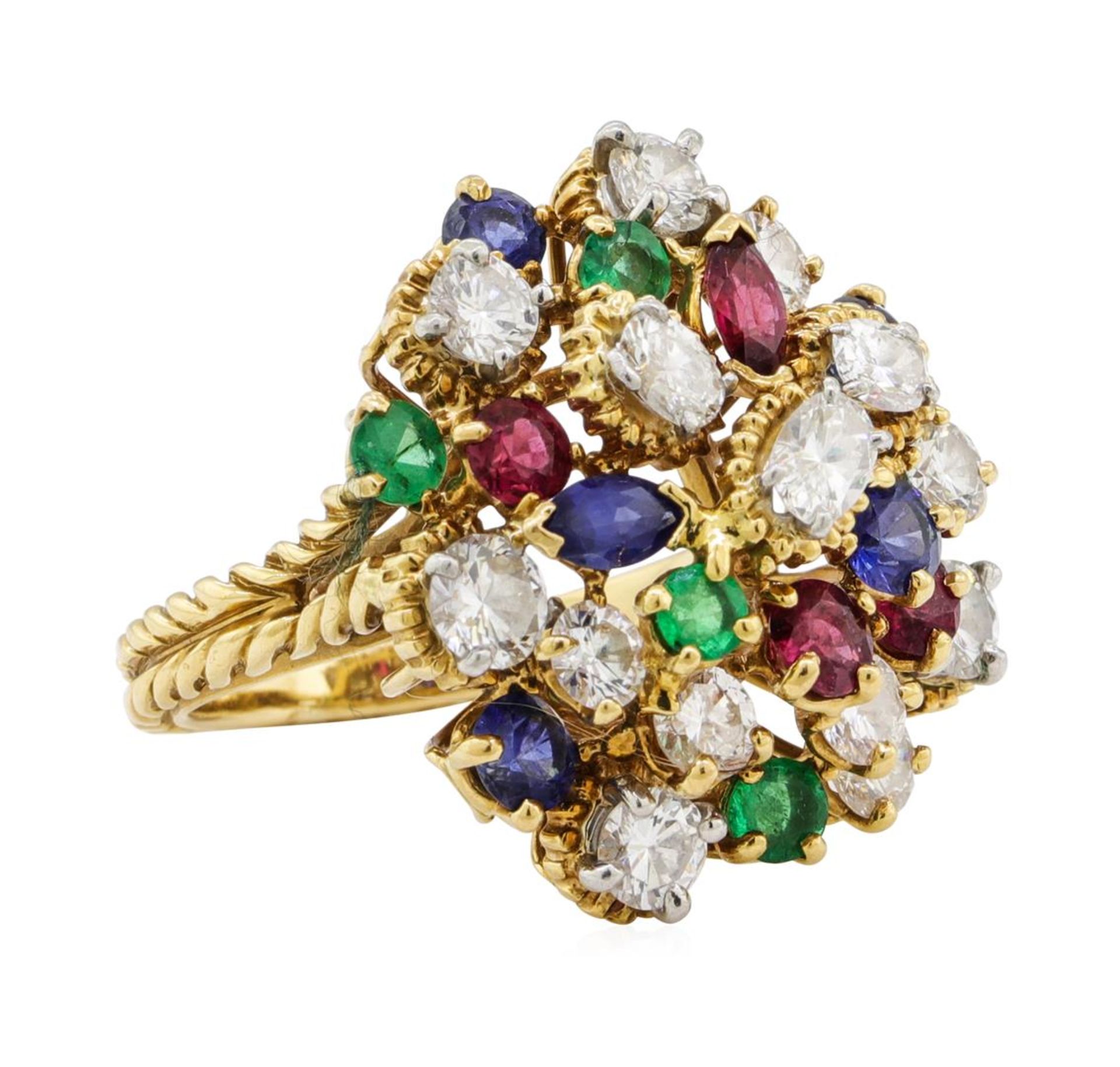 7.08 ctw Ruby, Emerald, Sapphire, and Diamond Ring - 18KT Yellow Gold and Platin