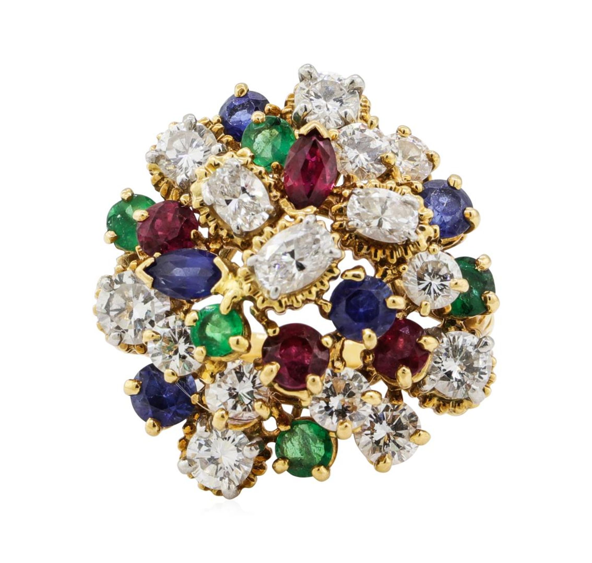 7.08 ctw Ruby, Emerald, Sapphire, and Diamond Ring - 18KT Yellow Gold and Platin - Image 2 of 6