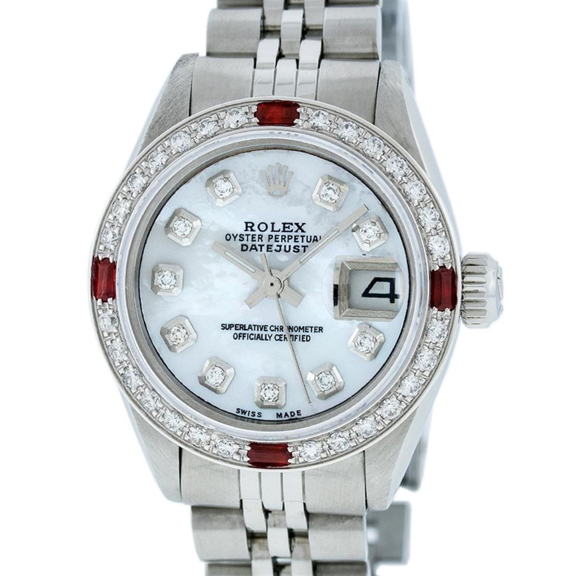 Rolex Ladies Stainless Steel MOP Diamond & Ruby 26MM Oyster Perpetual Datejust W - Image 2 of 9
