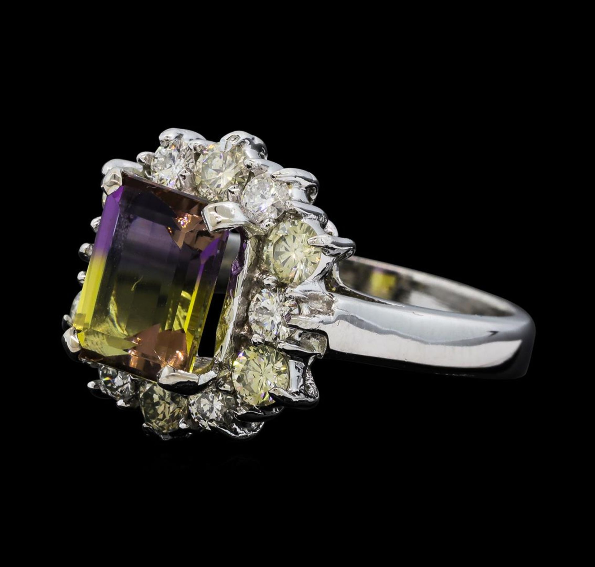 2.50 ctw Ametrine Quartz and Diamond Ring - 14KT White Gold