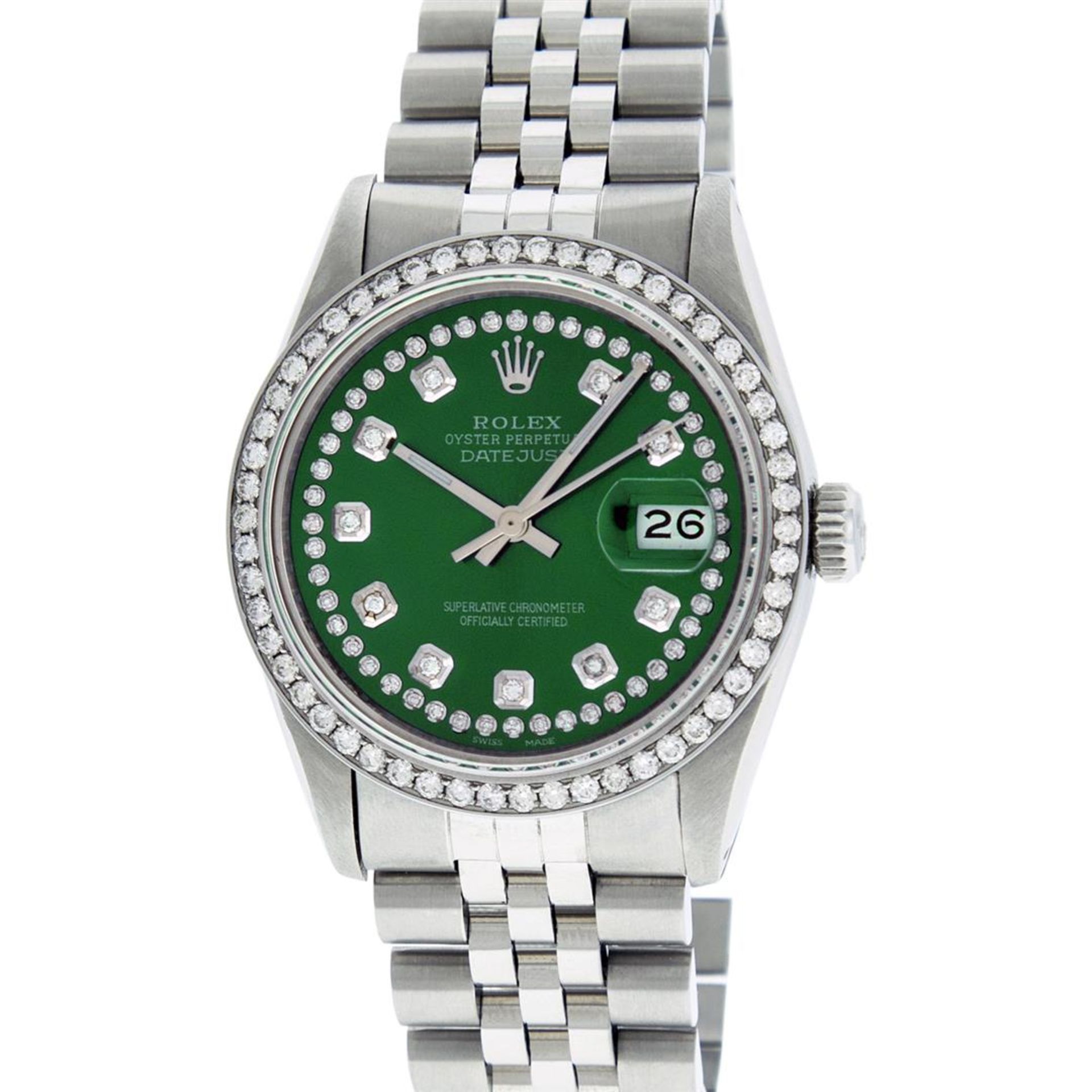 Rolex Mens Stainless Steel Green String Diamond 36MM Datejust Wristwatch - Image 2 of 9