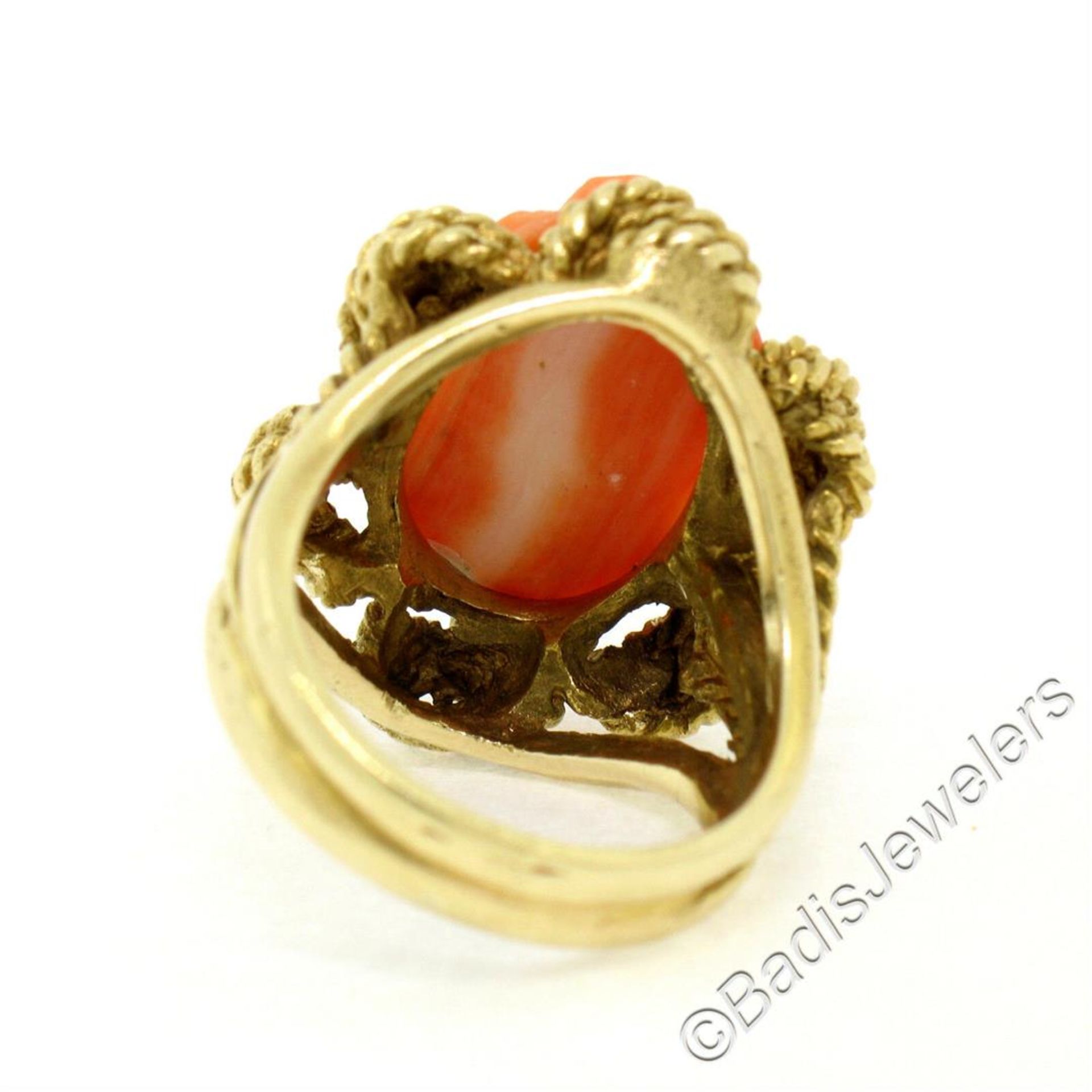 Vintage 14kt Yellow Gold Carved Coral Cameo Solitaire Ring - Image 7 of 7