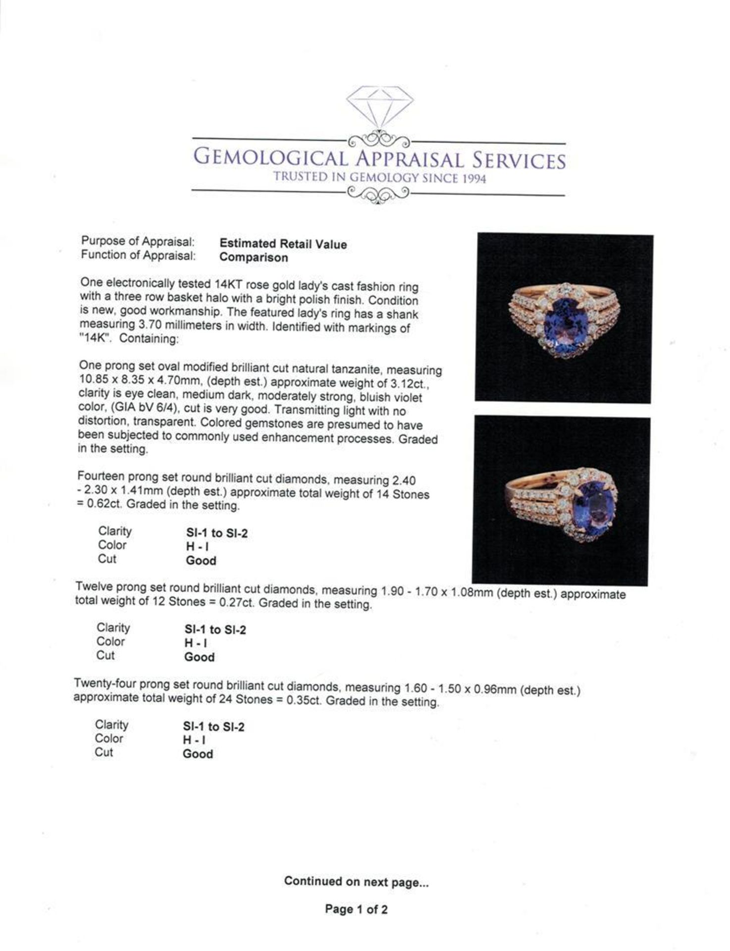 3.12 ctw Tanzanite and Diamond Ring - 14KT Rose Gold - Image 5 of 6