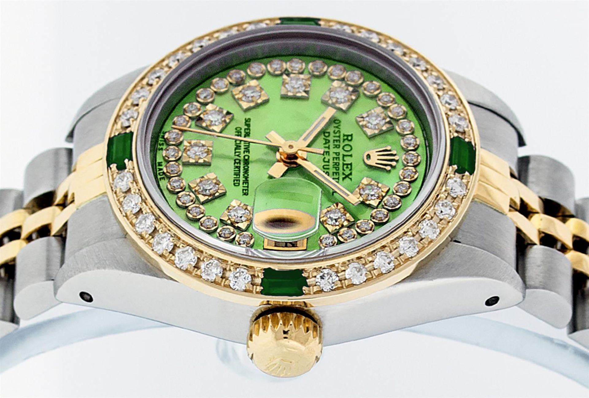 Rolex Ladies 26 Green String Diamond & Emerald Datejust Oyster Perpetual - Image 4 of 9