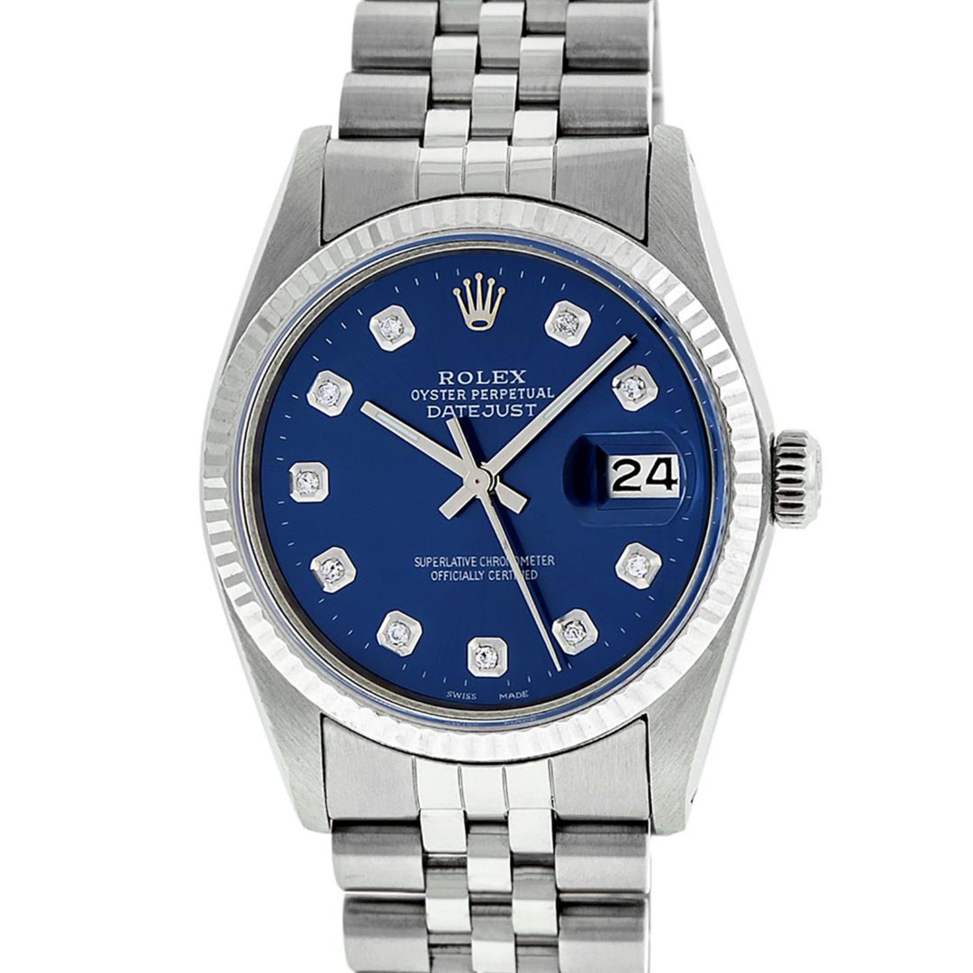 Rolex Mens Stainless Steel 36MM Blue Diamond Datejust Wristwatch - Image 3 of 9