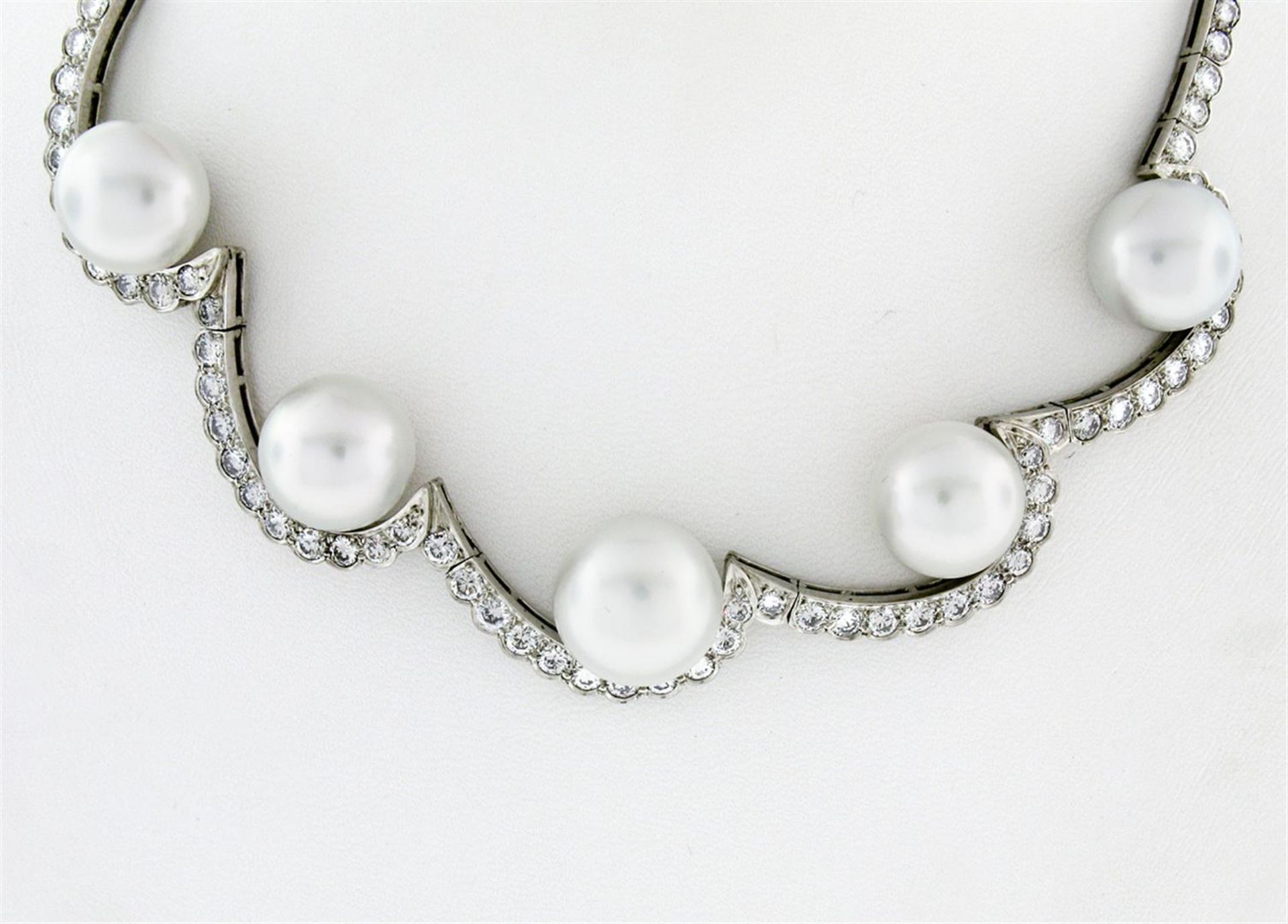 Platinum 10.25ctw Diamond & Floating South Sea Pearl Statement Necklace - Image 2 of 9