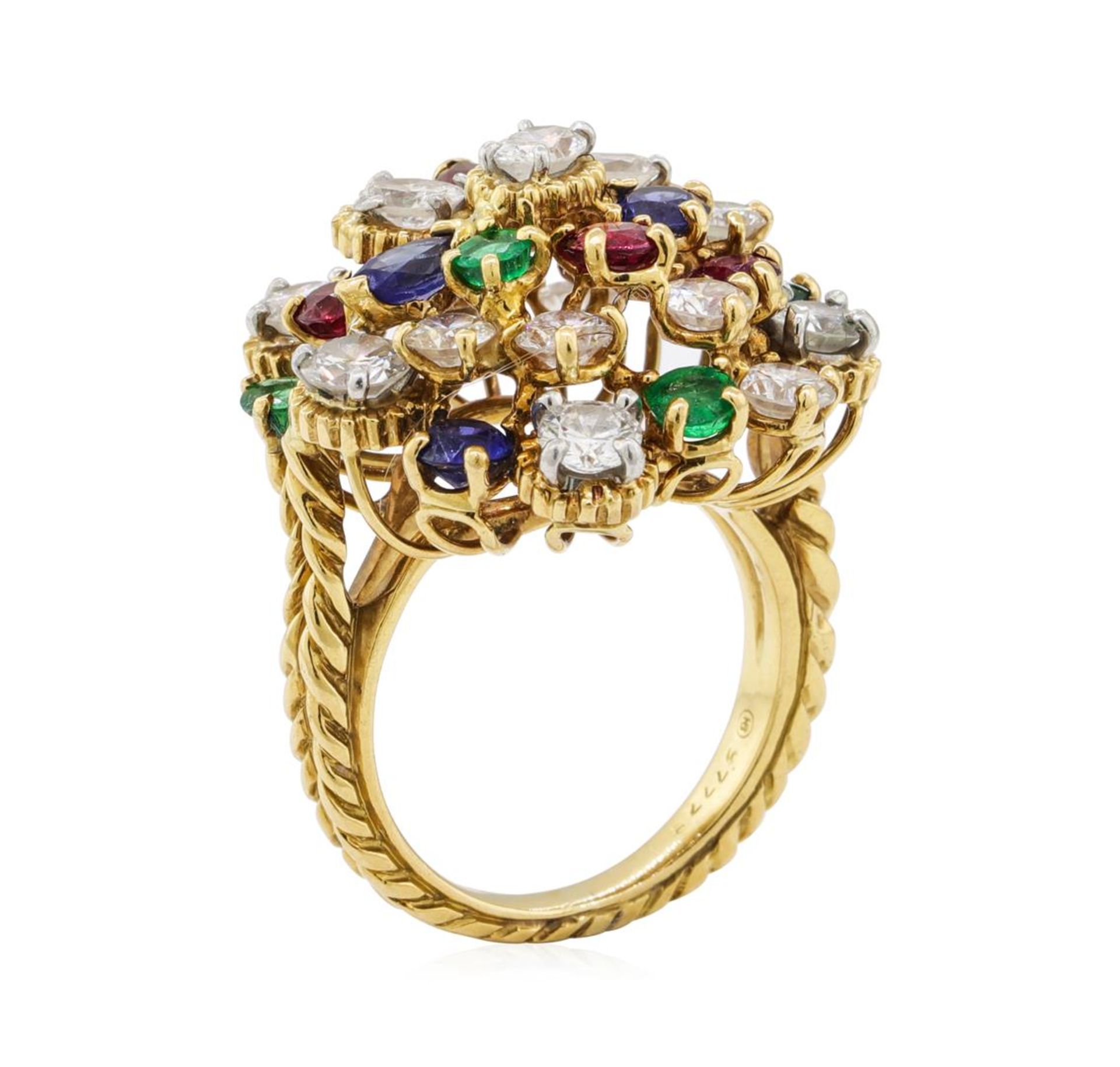 7.08 ctw Ruby, Emerald, Sapphire, and Diamond Ring - 18KT Yellow Gold and Platin - Image 4 of 6