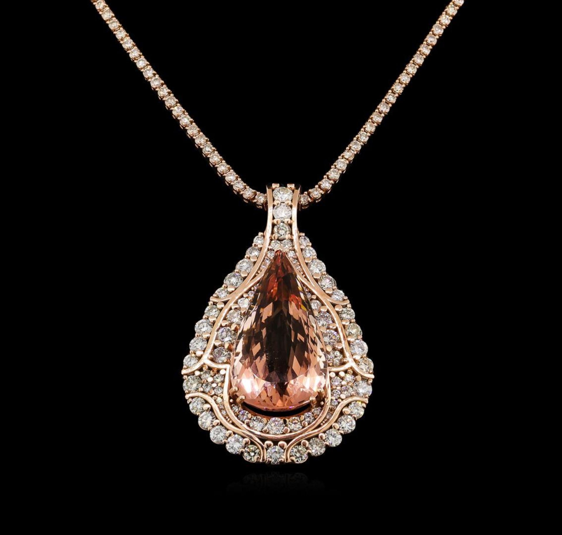 14KT Rose Gold GIA Certified 49.49ct Morganite and Diamond Pendant With Chain