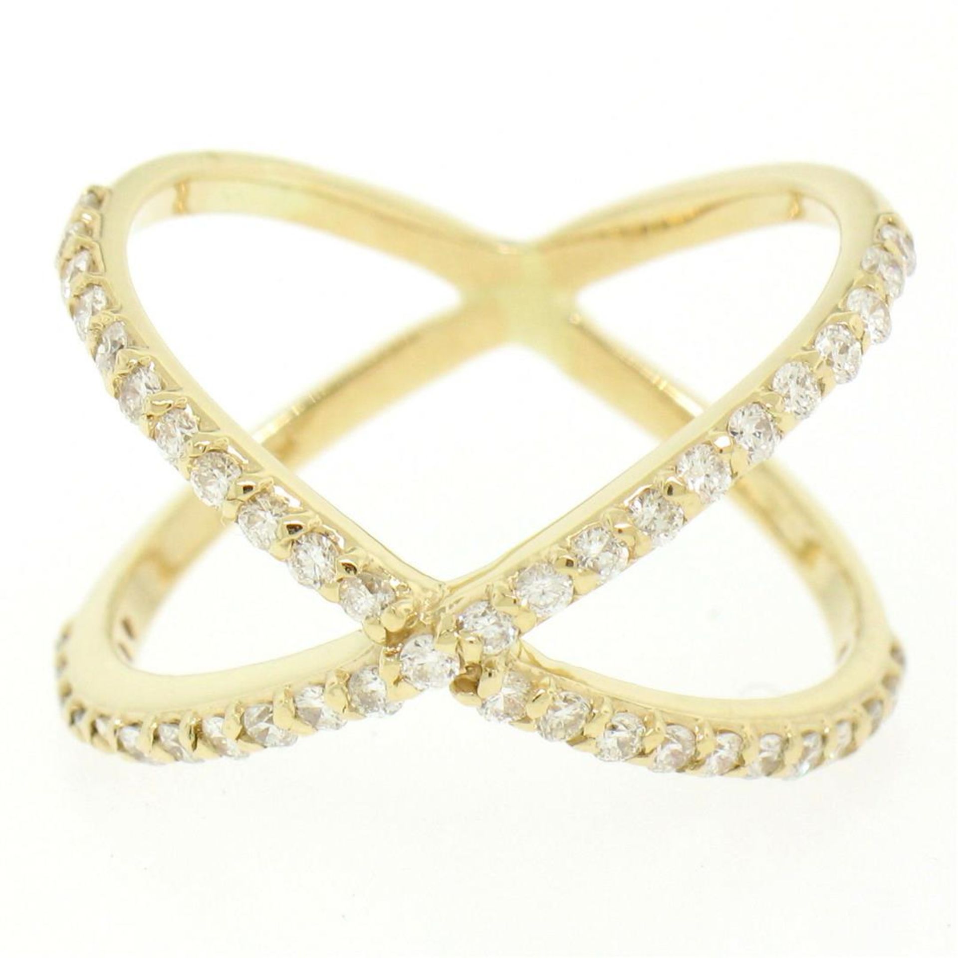 14k Yellow Gold 0.50 ctw Round Brilliant Diamond Simple X Ex Cross Band Ring - Image 4 of 8