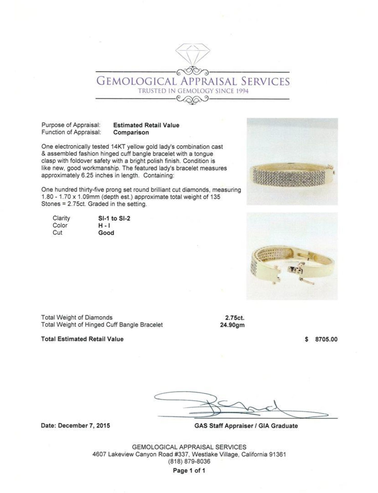 2.75 ctw Diamond Bangle Bracelet - 14KT Yellow Gold - Image 4 of 4