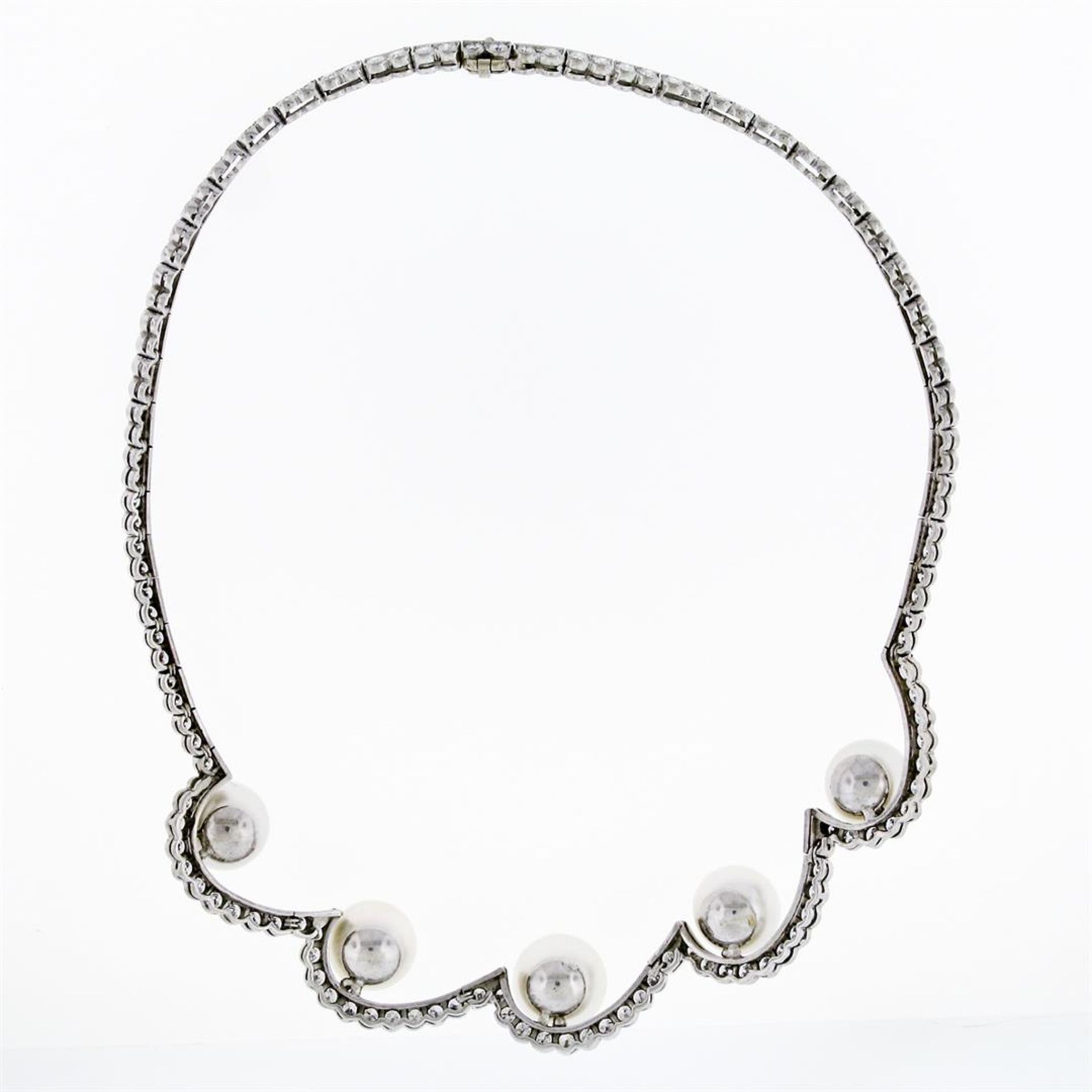 Platinum 10.25ctw Diamond & Floating South Sea Pearl Statement Necklace - Image 6 of 9