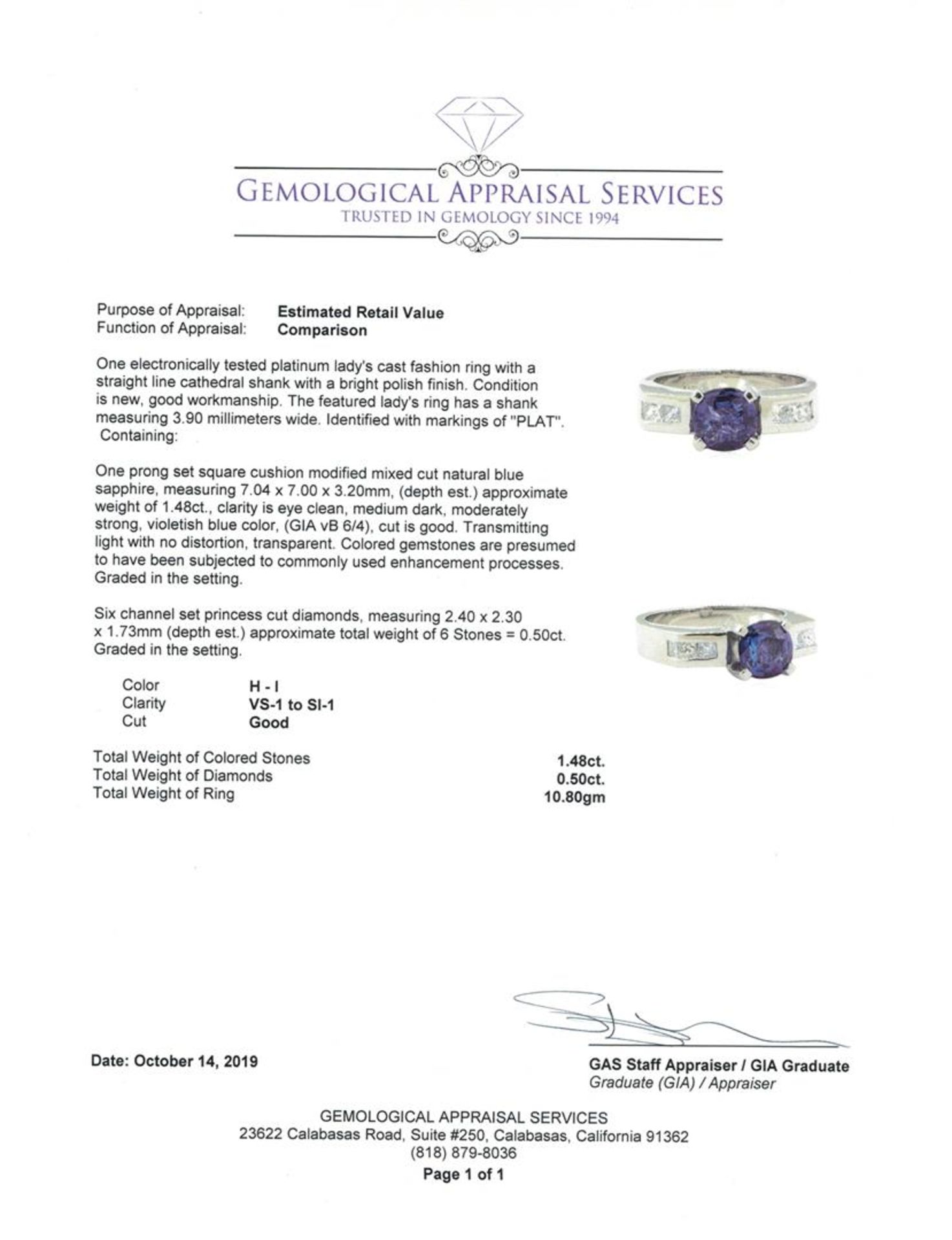 1.98 ctw Sapphire And Diamond Ring - Platinum - Image 5 of 5