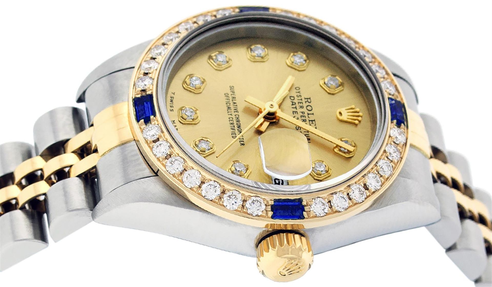 Rolex Ladies Quickset 2 Tone Champagne Diamond & Sapphire Datejust Wristwatch 26 - Image 3 of 9
