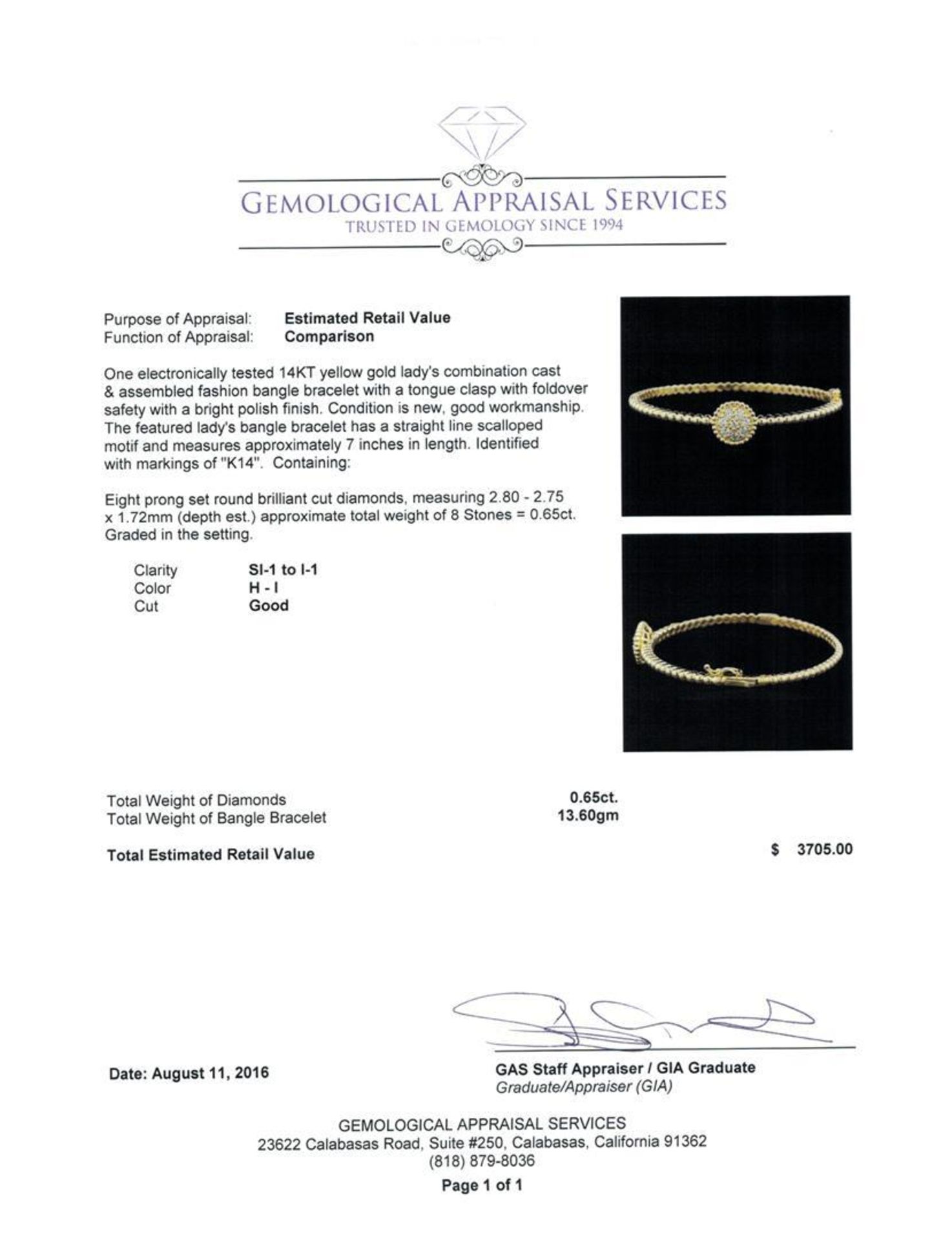 0.65 ctw Diamond Bangle Bracelet - 14KT Yellow Gold - Image 4 of 4