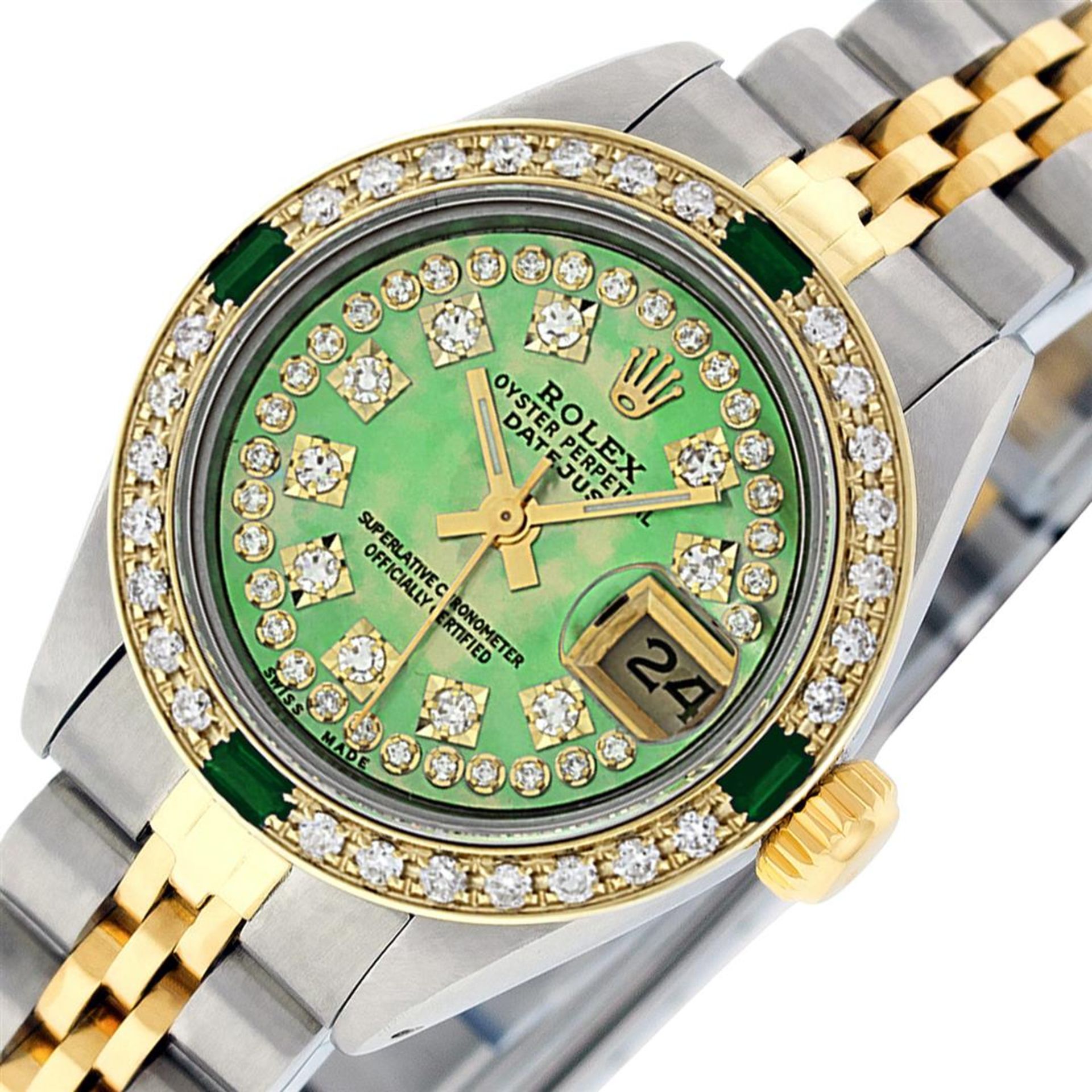 Rolex Ladies 26 Green String Diamond & Emerald Datejust Oyster Perpetual - Image 2 of 9