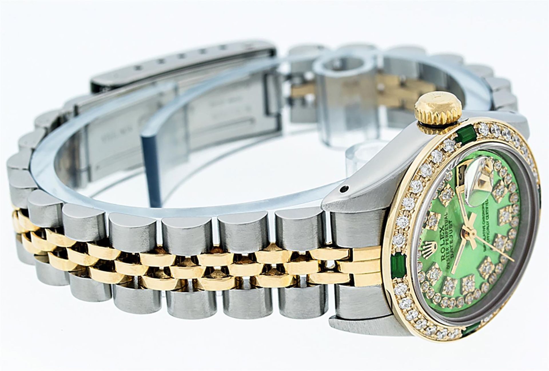 Rolex Ladies 26 Green String Diamond & Emerald Datejust Oyster Perpetual - Image 6 of 9