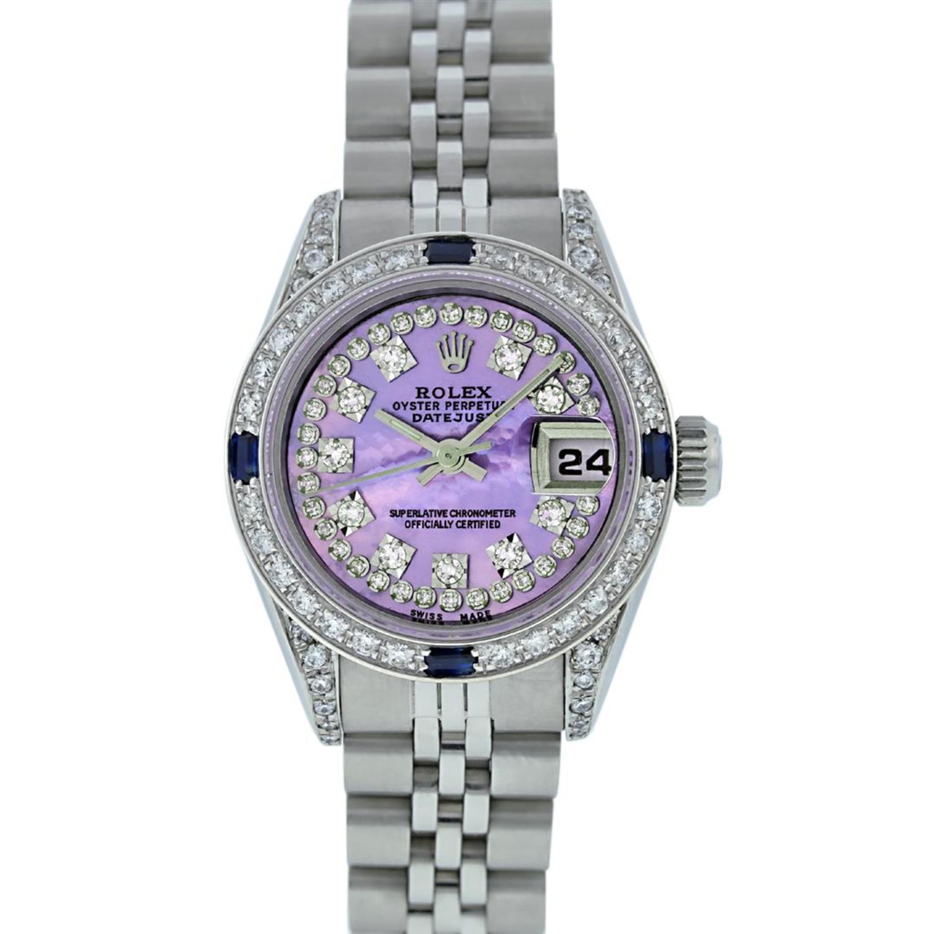 Rolex Ladies 26 Quickset Datejust Purple String Diamond Lugs And Sapphire Dateju - Image 2 of 9