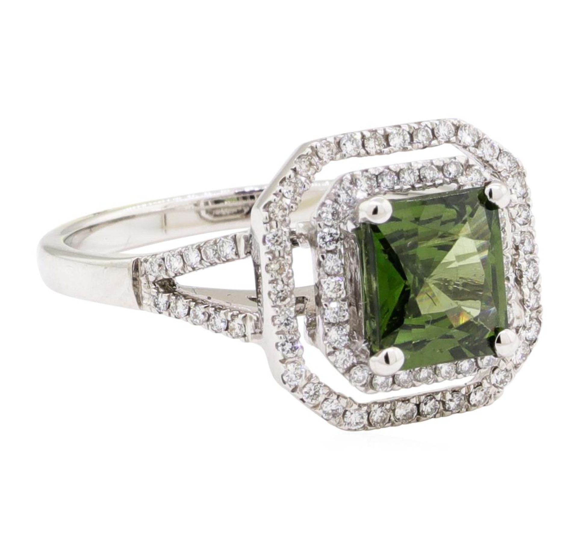 2.42 ctw Princess Brilliant Green Zircon And Round Brilliant Cut Diamond Ring -
