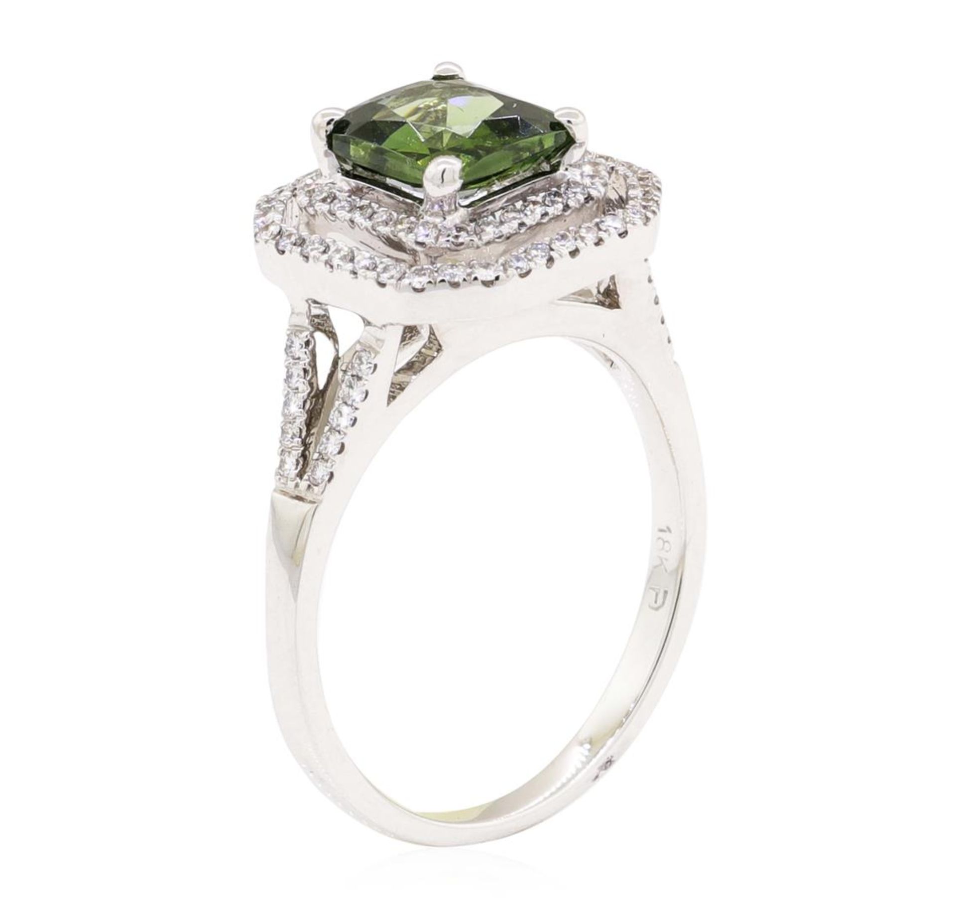2.42 ctw Princess Brilliant Green Zircon And Round Brilliant Cut Diamond Ring - - Image 4 of 5
