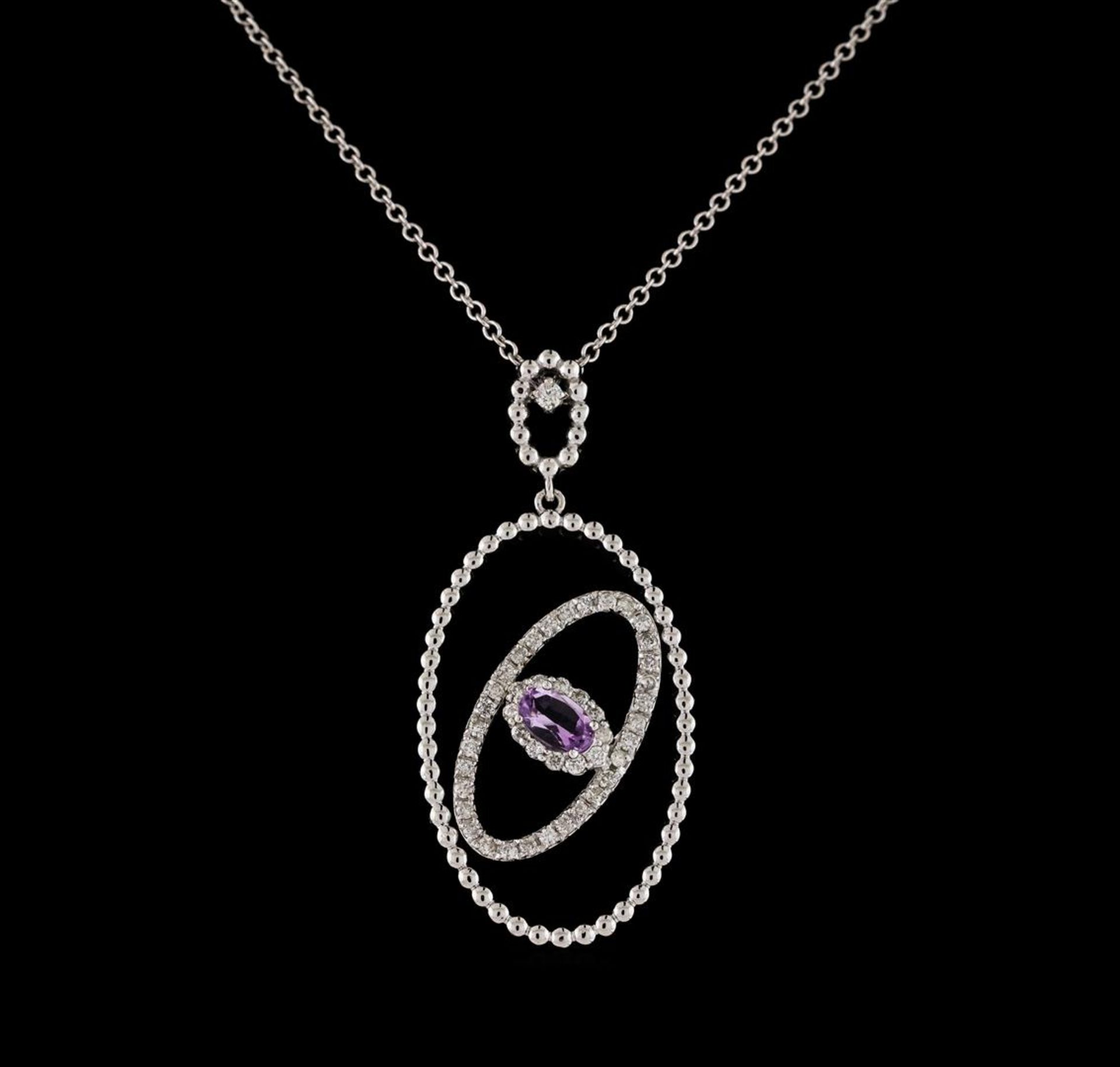 0.25 ctw Morganite and Diamond Pendant With Chain - 14KT White Gold - Image 2 of 2
