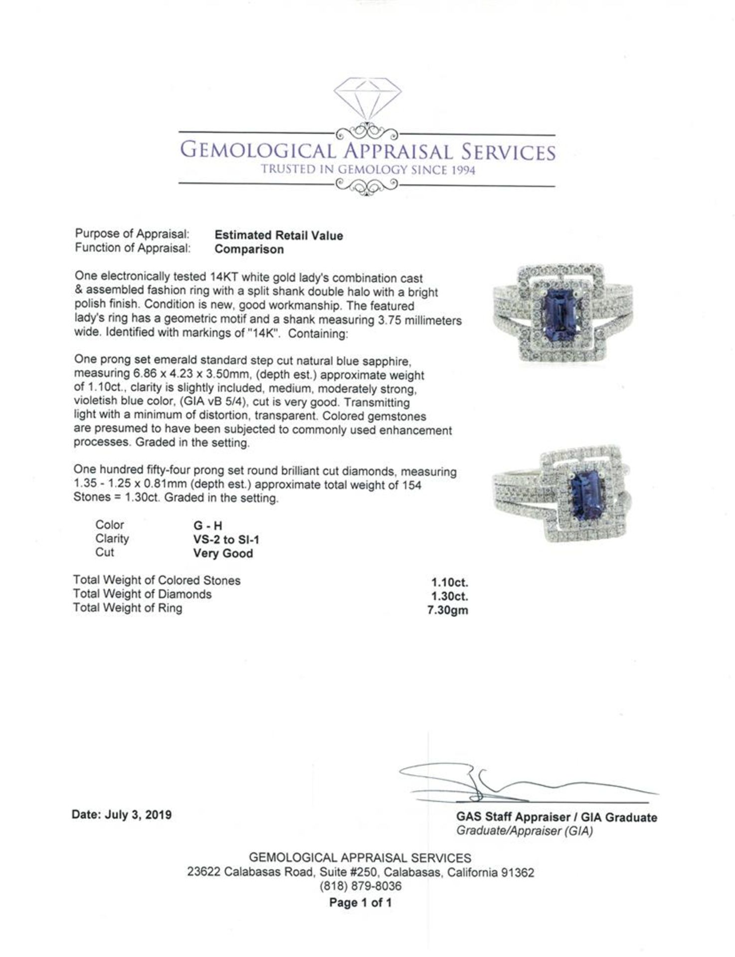 2.40 ctw Sapphire and Diamond Ring - 14KT White Gold - Image 5 of 5