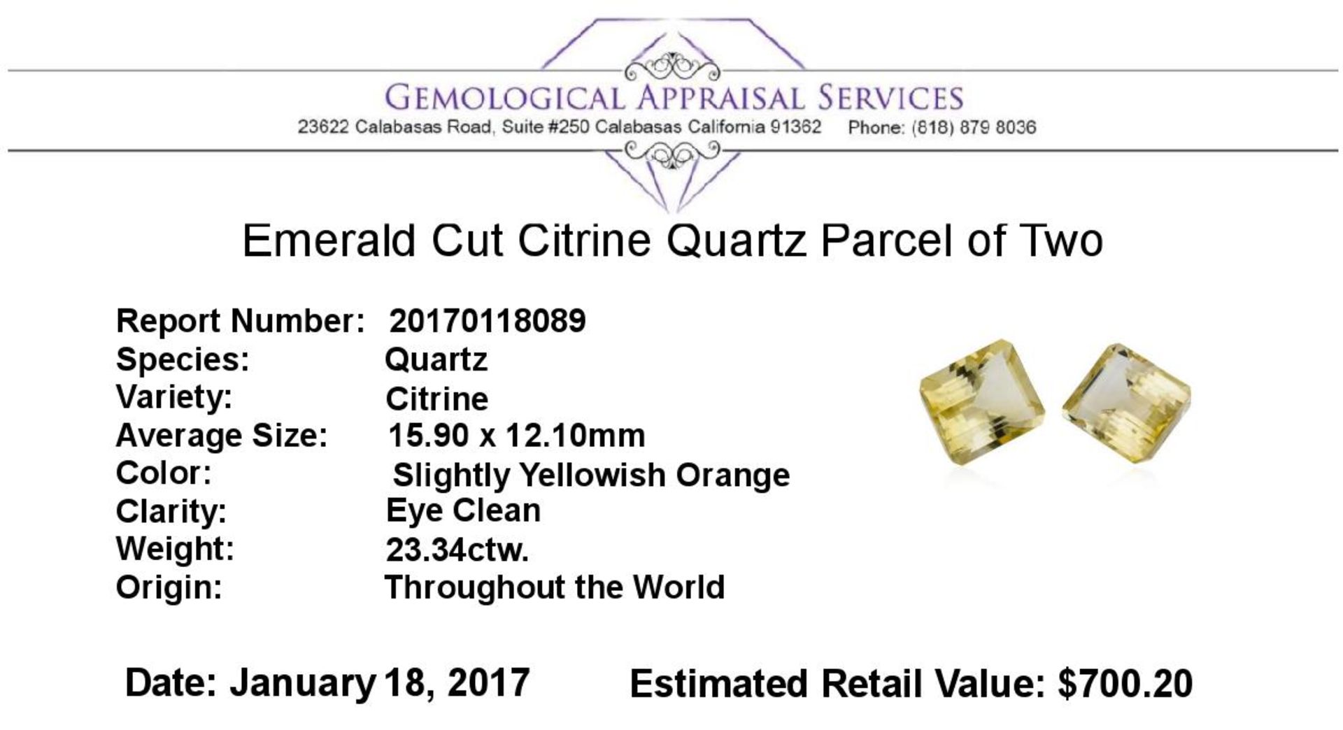 23.34ctw.Natural Emerald Cut Citrine Quartz Parcel of Two - Image 3 of 3