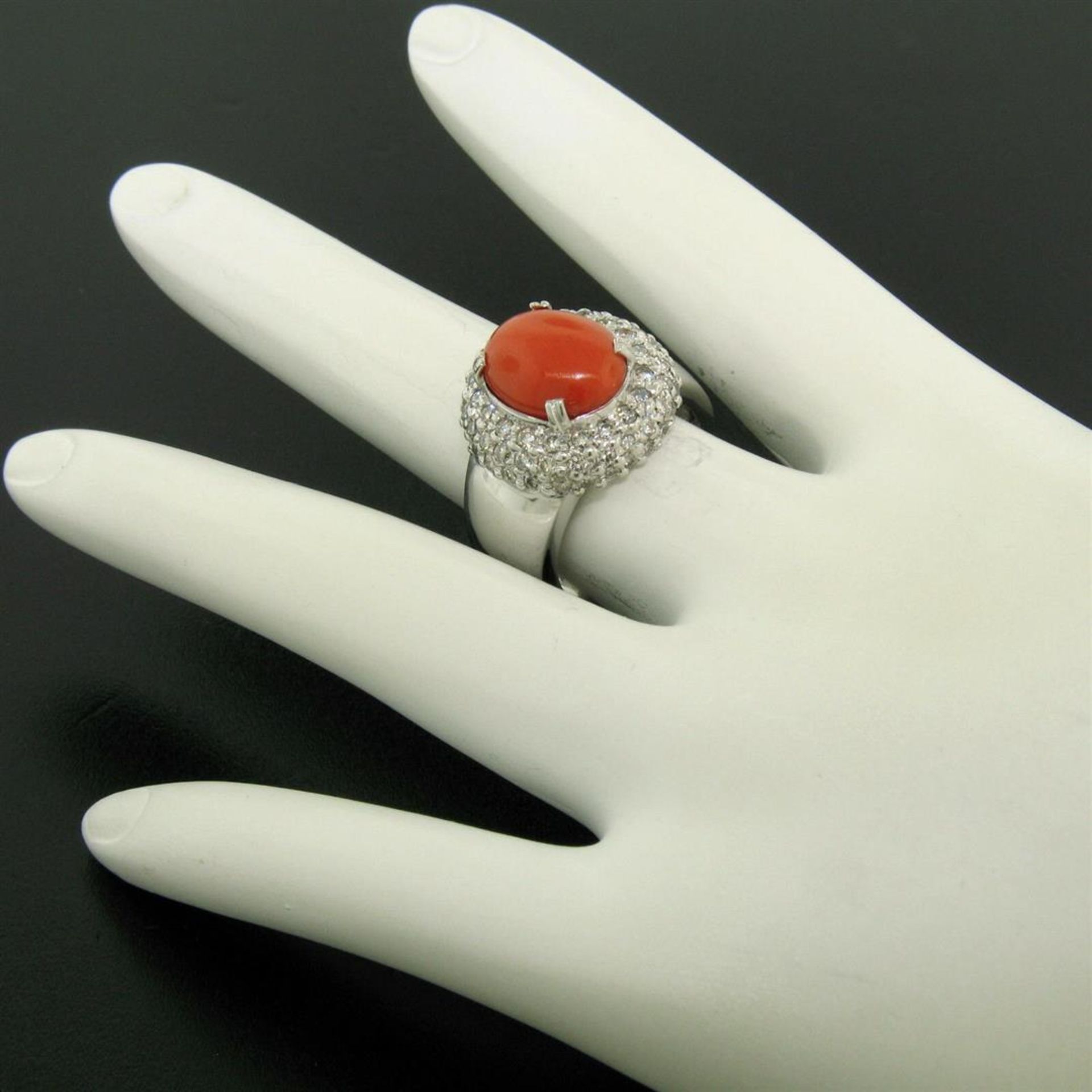 14kt White Gold Oval Cabochon Red Coral Ring w/ 2.10ctw Diamond Halo - Image 8 of 8