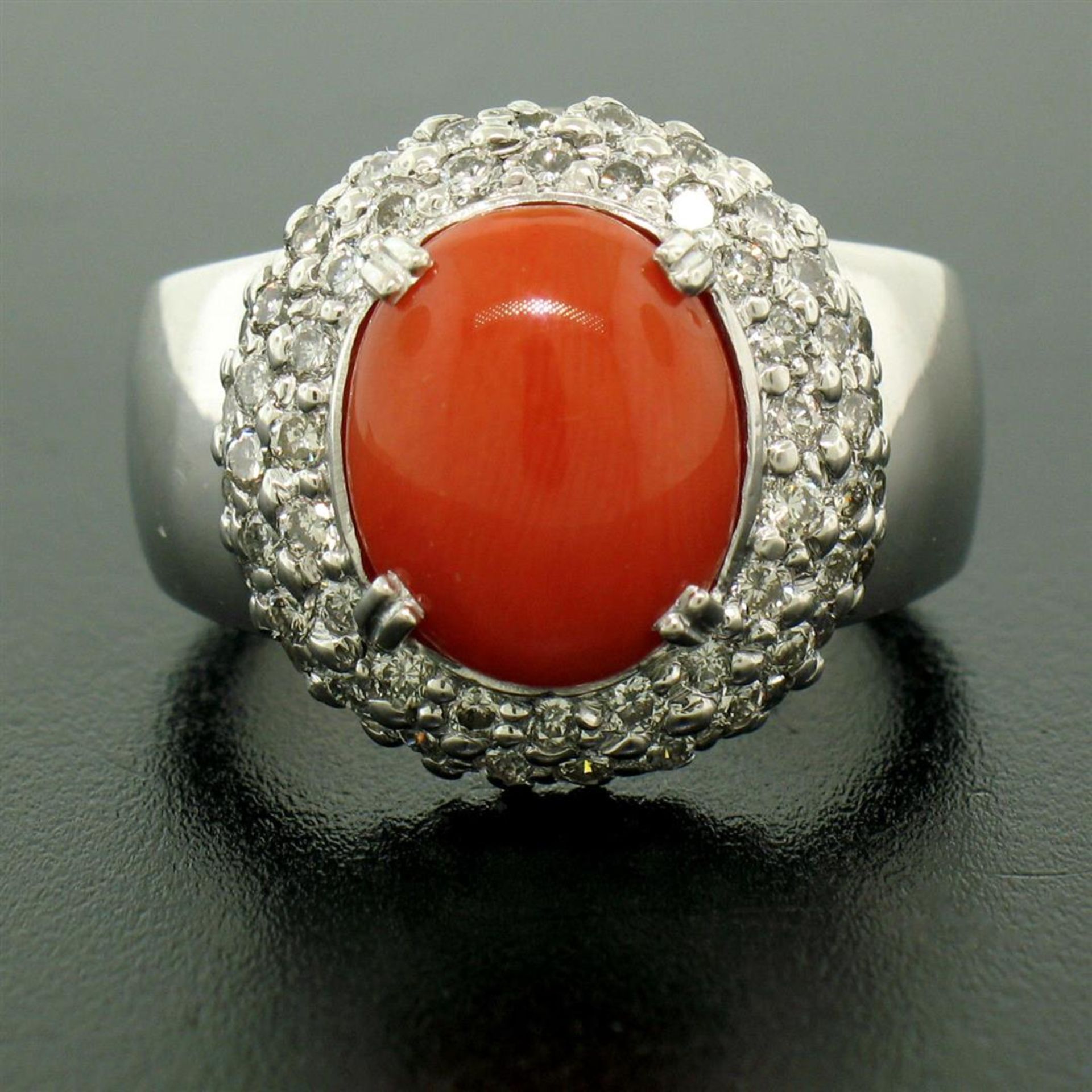 14kt White Gold Oval Cabochon Red Coral Ring w/ 2.10ctw Diamond Halo - Image 7 of 8