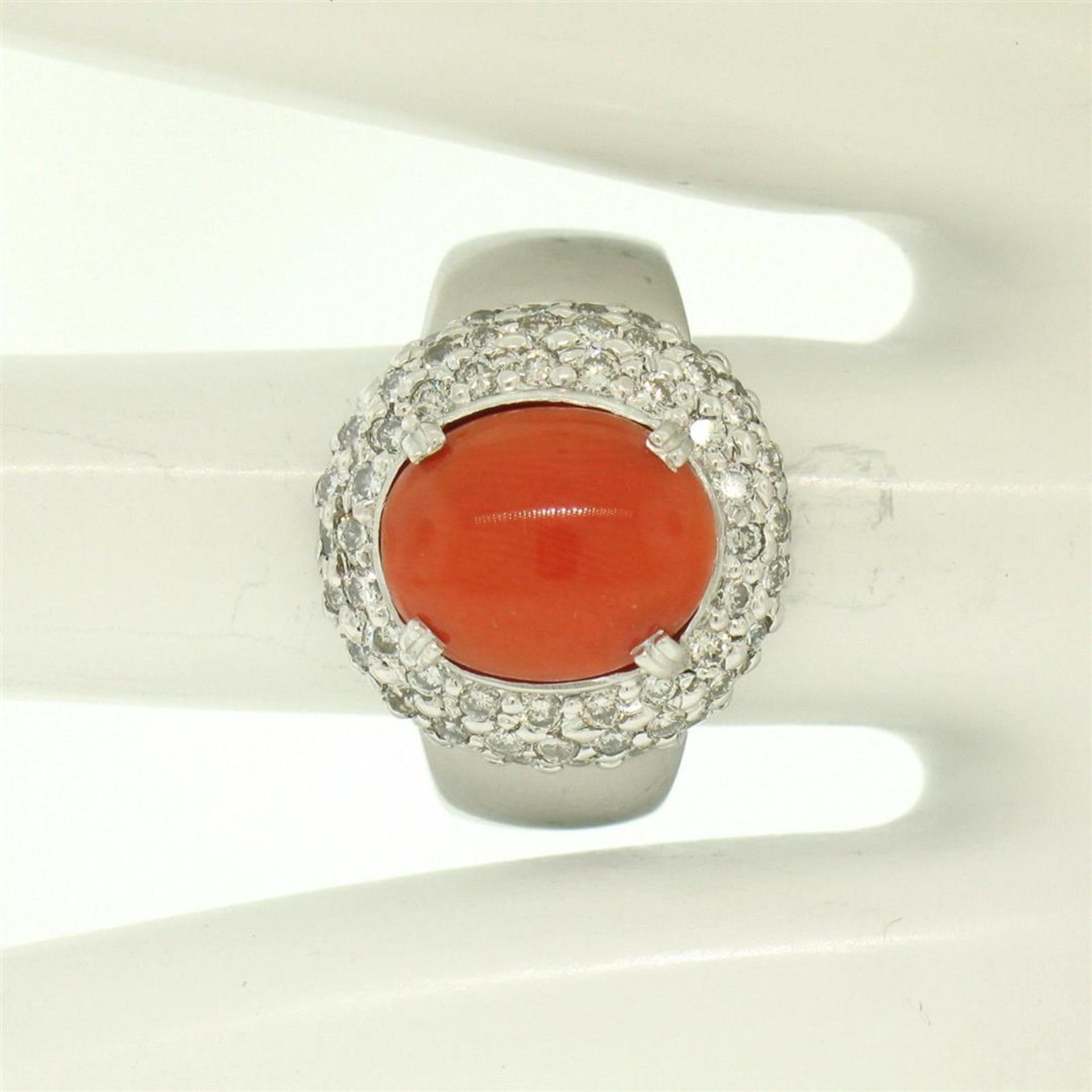 14kt White Gold Oval Cabochon Red Coral Ring w/ 2.10ctw Diamond Halo - Image 4 of 8