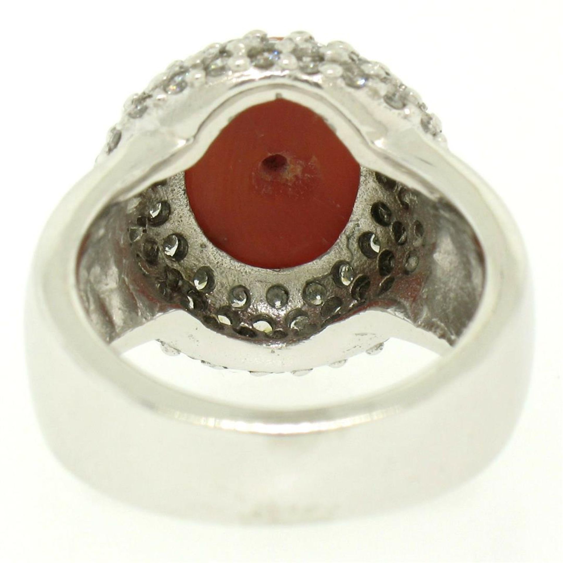 14kt White Gold Oval Cabochon Red Coral Ring w/ 2.10ctw Diamond Halo - Image 6 of 8
