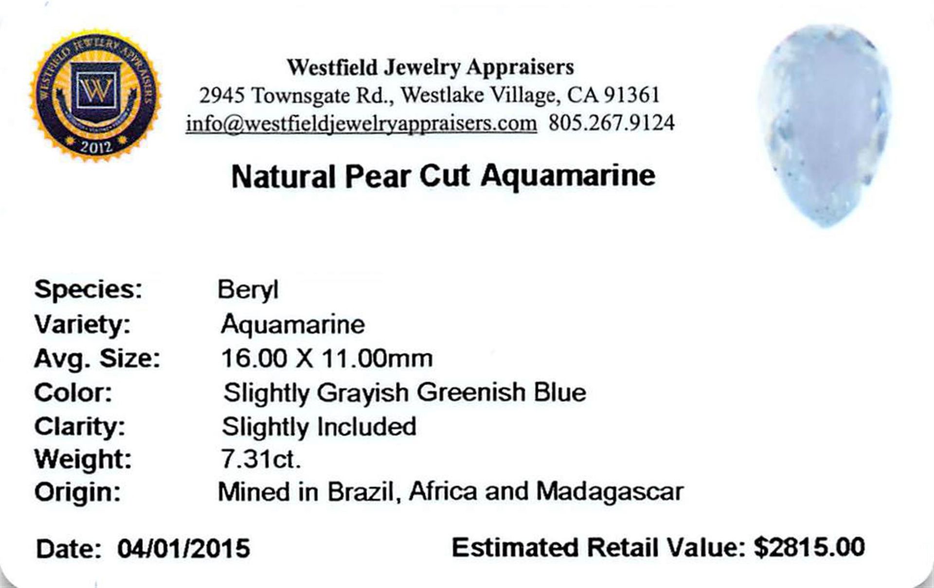 7.31 ctw Pear Aquamarine Parcel - Image 2 of 2