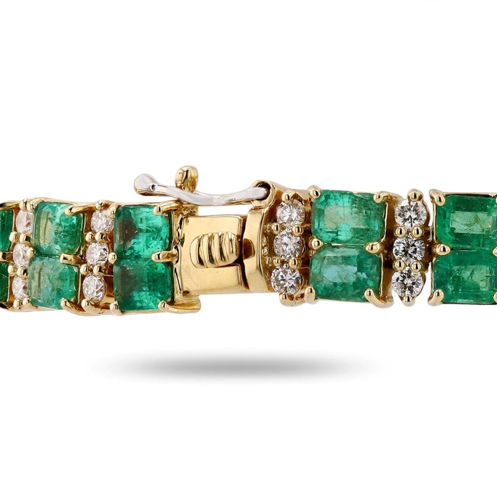 12.25ctw Emerald and 2.20ctw Diamond 14K Yellow Gold Bracelet - Image 2 of 4