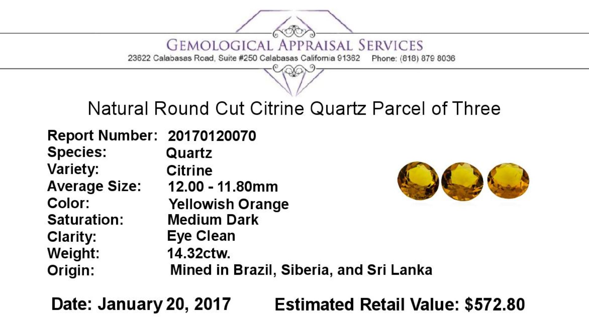 14.32ctw.Natural Round Cut Citrine Quartz Parcel of Three - Image 3 of 3