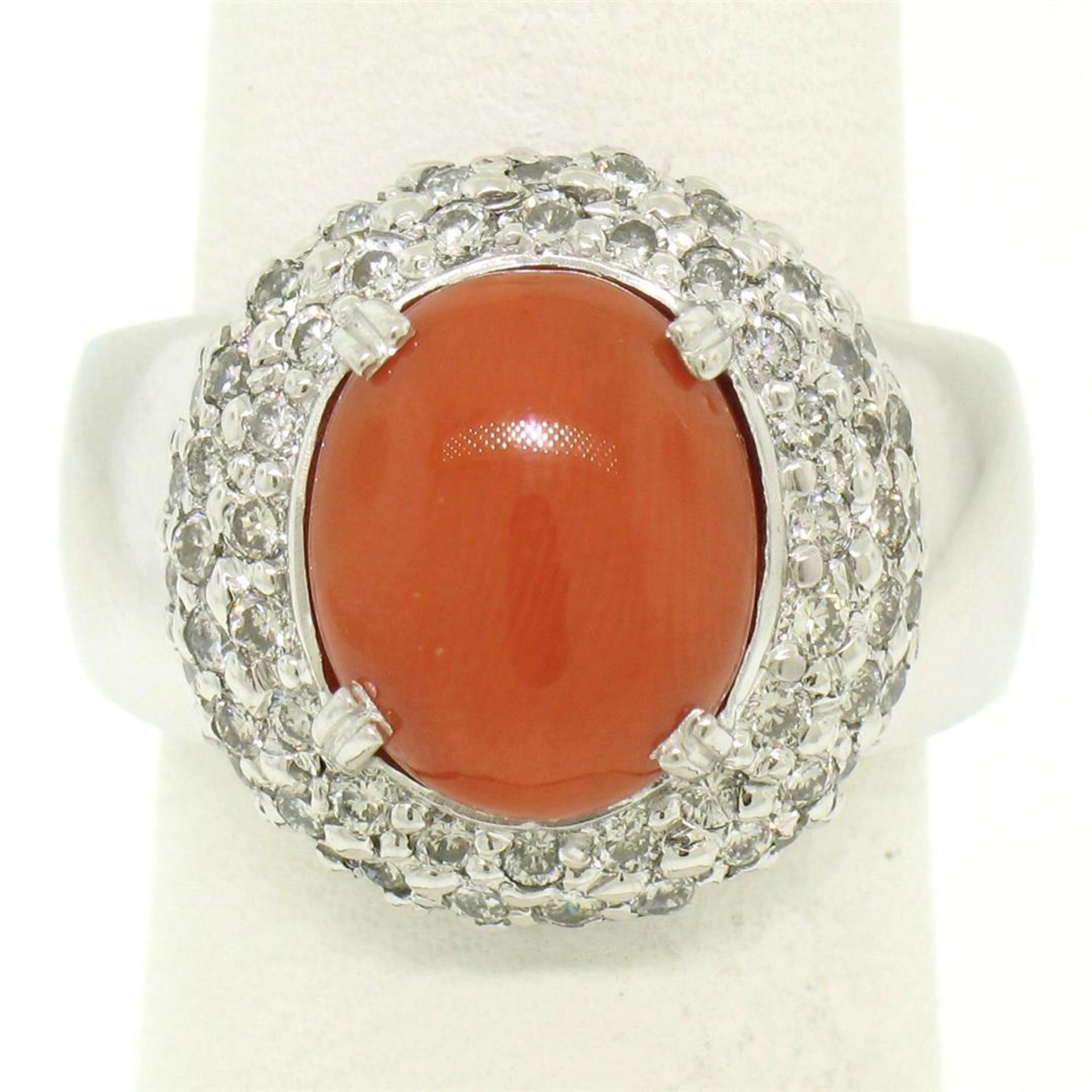 14kt White Gold Oval Cabochon Red Coral Ring w/ 2.10ctw Diamond Halo - Image 3 of 8