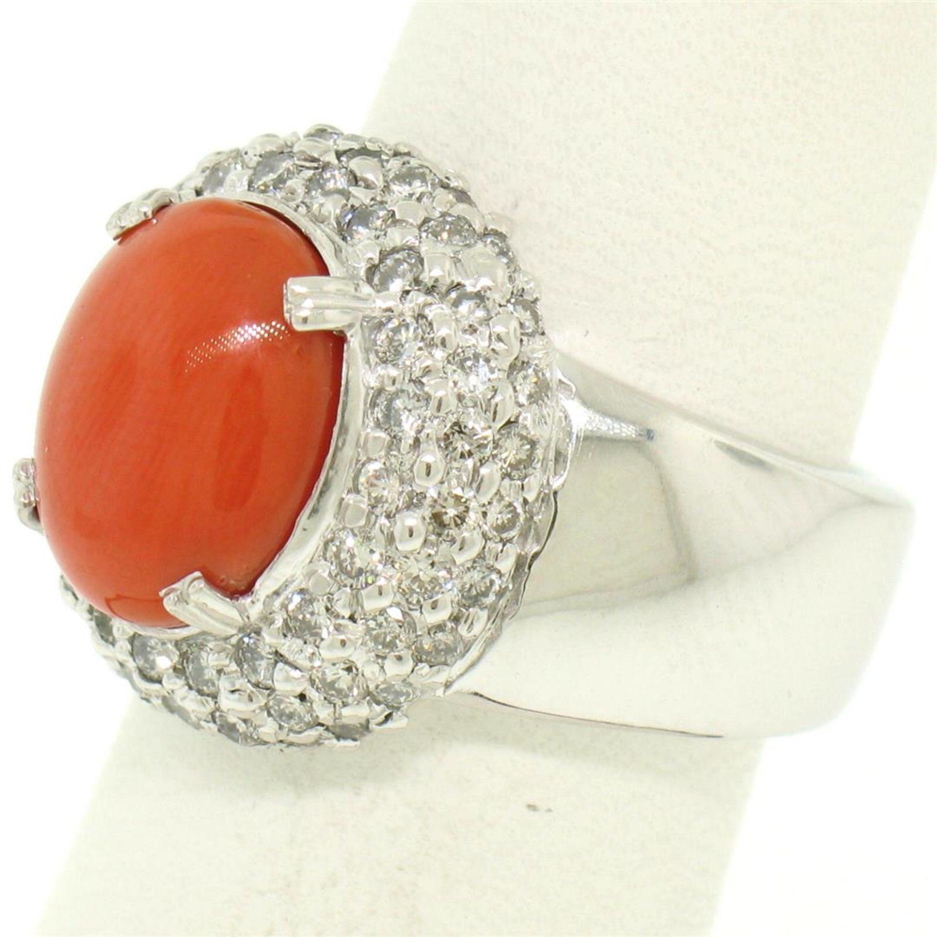 14kt White Gold Oval Cabochon Red Coral Ring w/ 2.10ctw Diamond Halo - Image 2 of 8